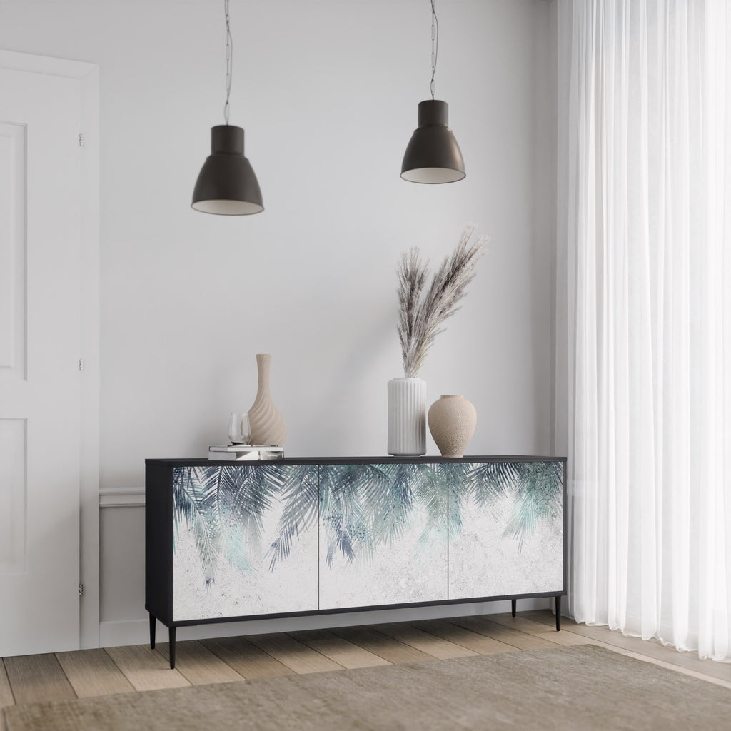 PALM VEIL 3-Door Sideboard in Black Finish