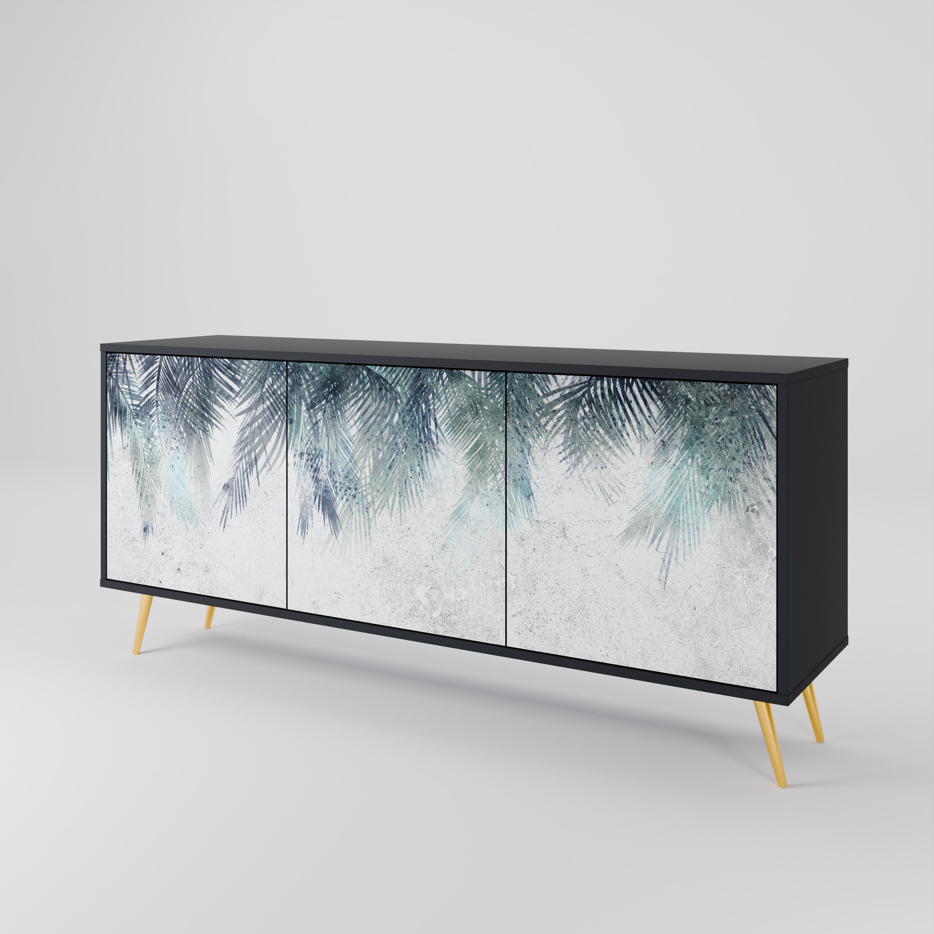 PALM VEIL 3-Door Sideboard in Black Finish