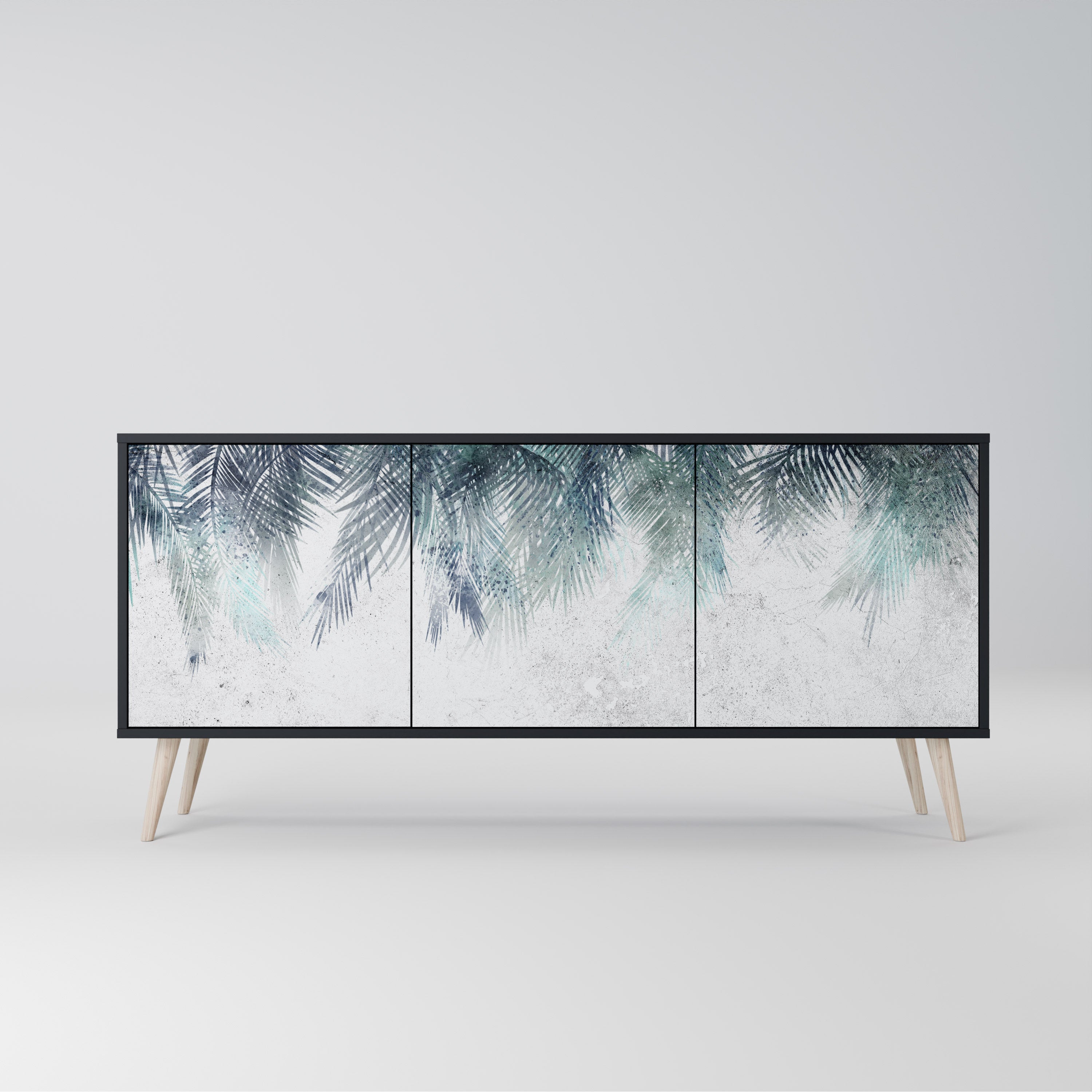 PALM VEIL 3-Door Sideboard in Black Finish