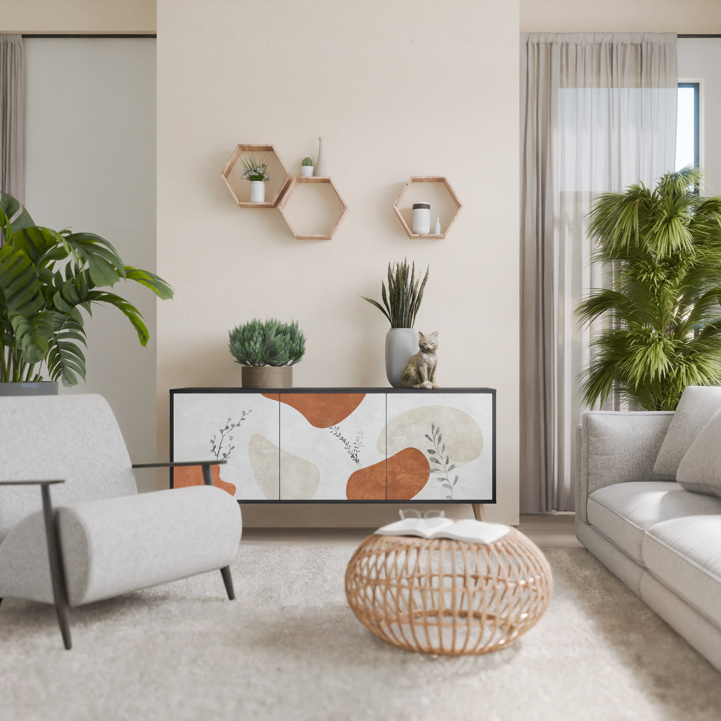 TRANQUIL TWIG 3-Door Sideboard in Black Finish