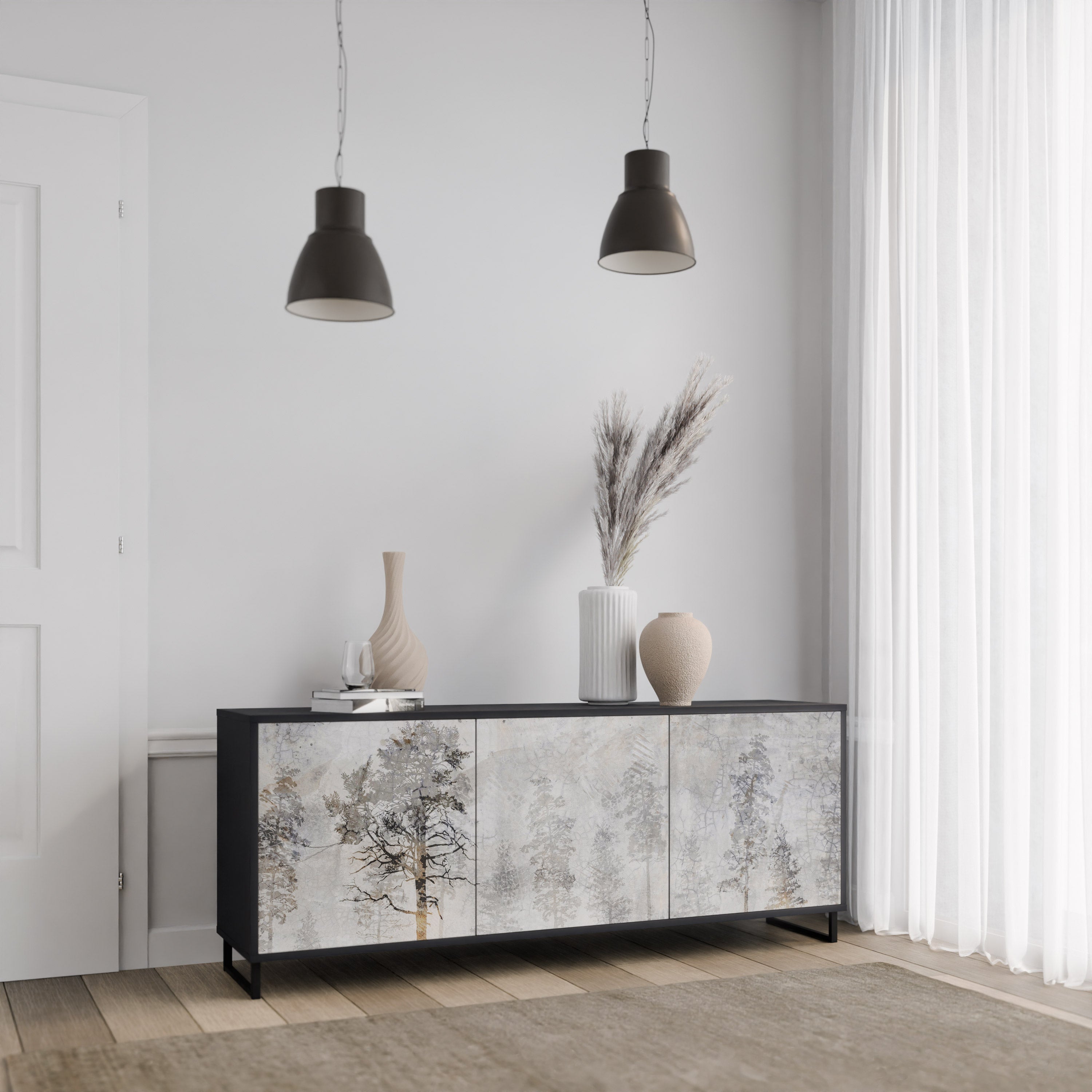 FADE IN THE TREES 3-Door Sideboard in Black Finish