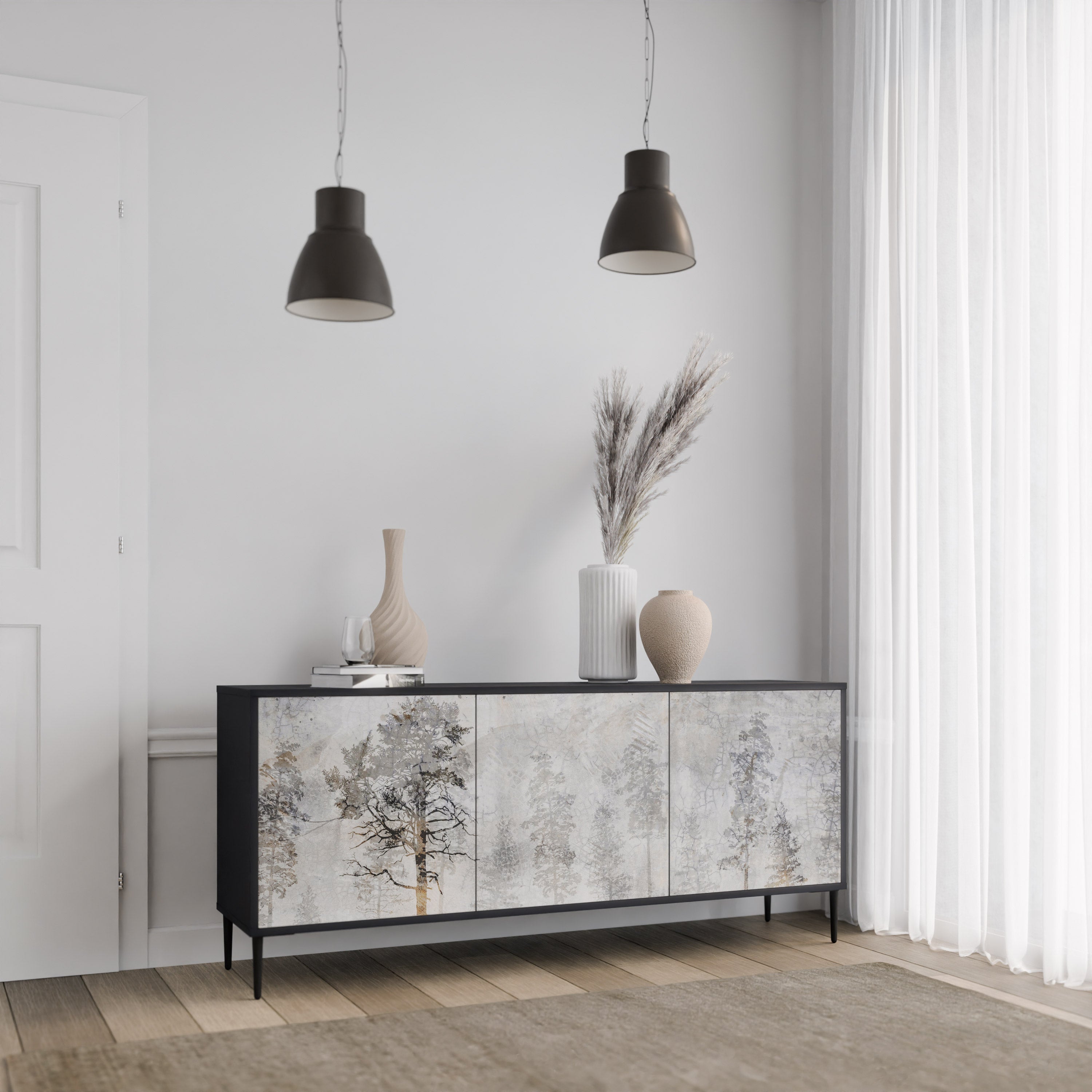 FADE IN THE TREES 3-Door Sideboard in Black Finish