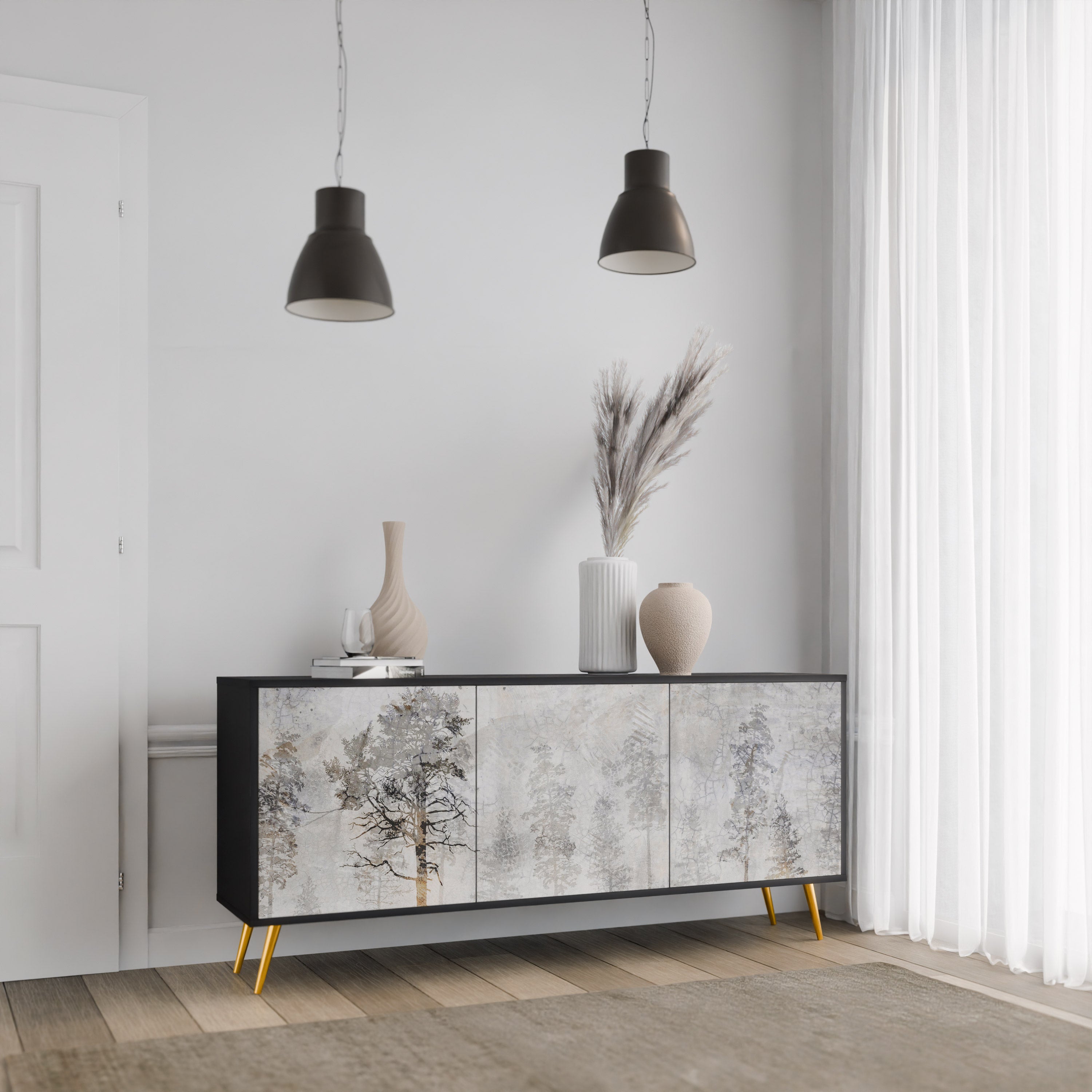 FADE IN THE TREES 3-Door Sideboard in Black Finish
