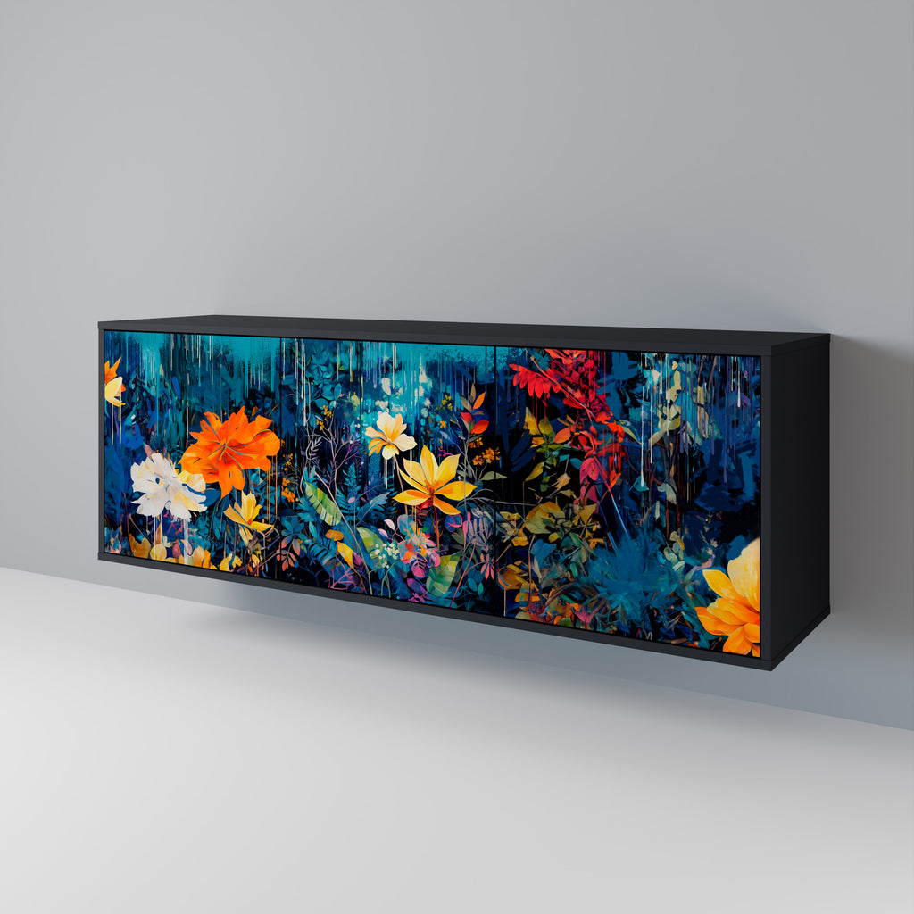 MIDNIGHT BLOSSOM 3-Door Sideboard in Black Finish