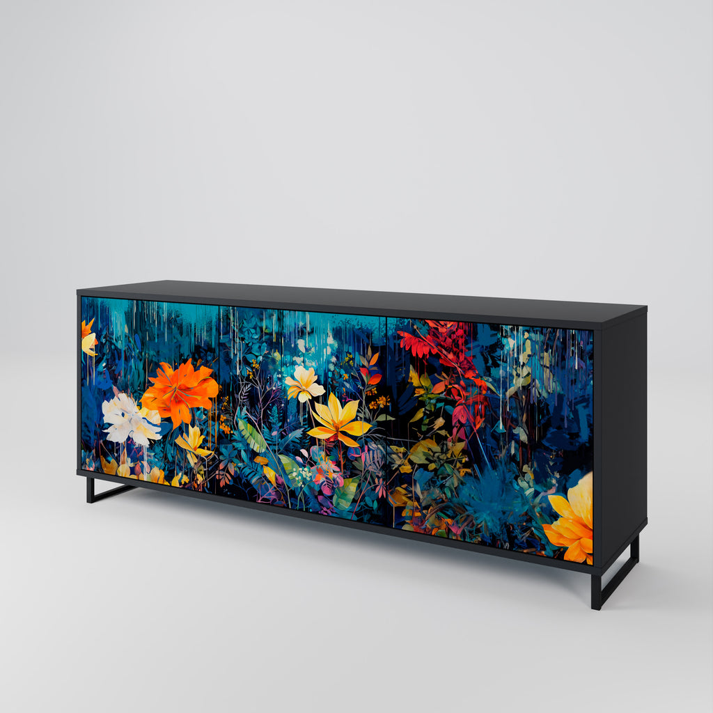 MIDNIGHT BLOSSOM 3-Door Sideboard in Black Finish