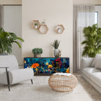 MIDNIGHT BLOSSOM Aparador de 3 Puertas en Acabado Negro