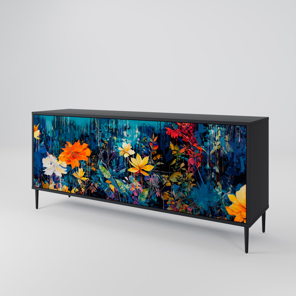 MIDNIGHT BLOSSOM 3-Door Sideboard in Black Finish