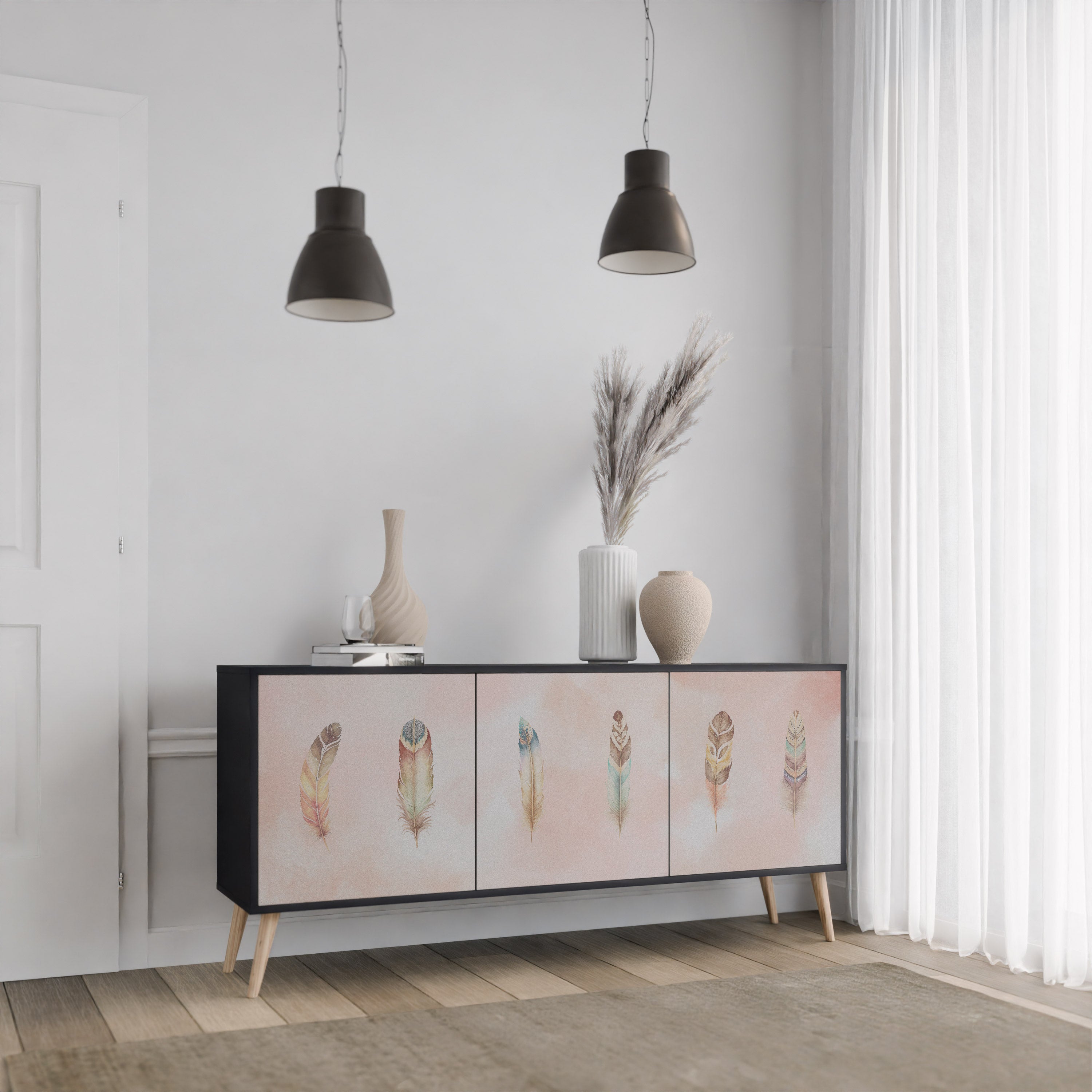 THE DELIQUESCE 3-Door Sideboard in Black Finish