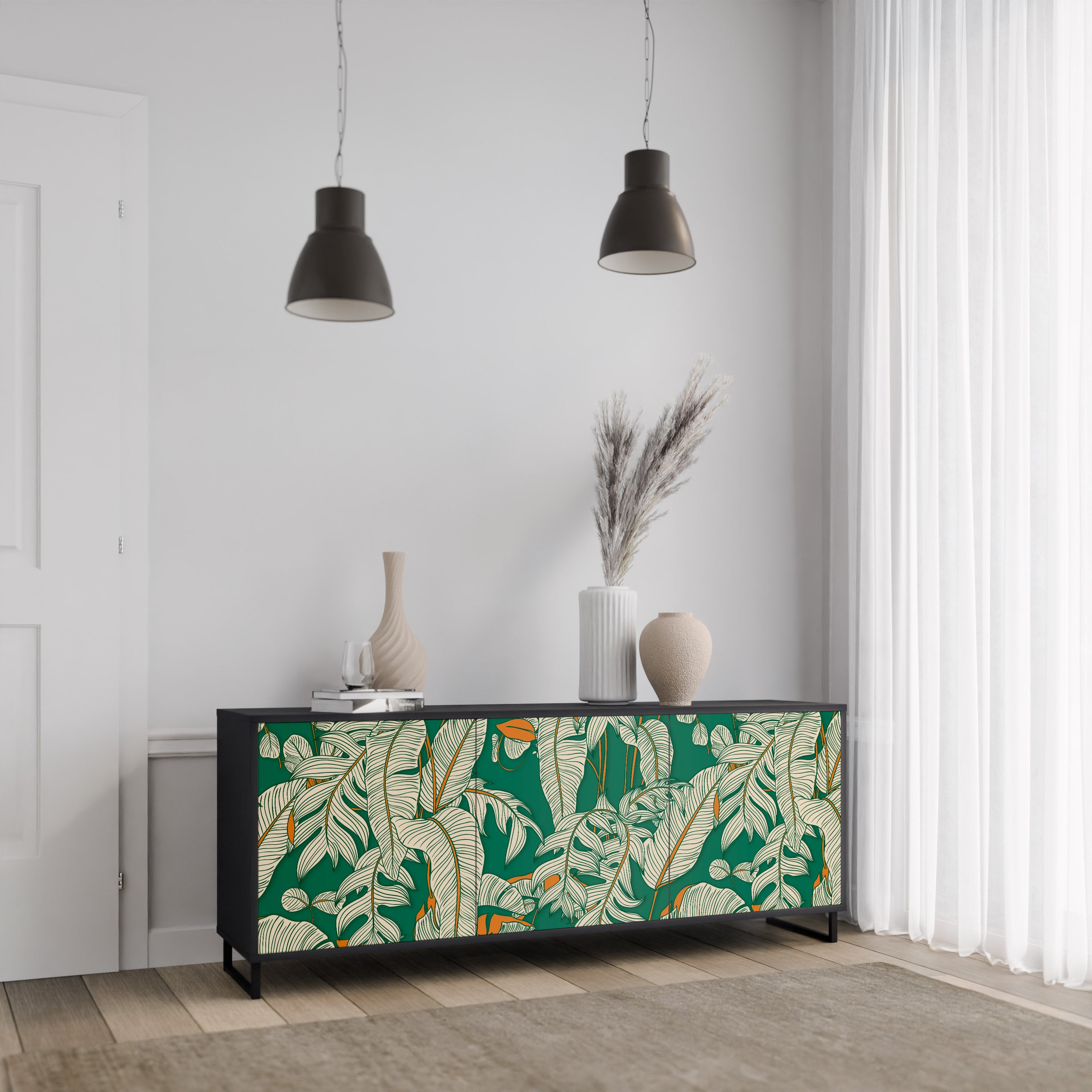 VERDANT PLEASURES 3-Door Sideboard in Black Finish