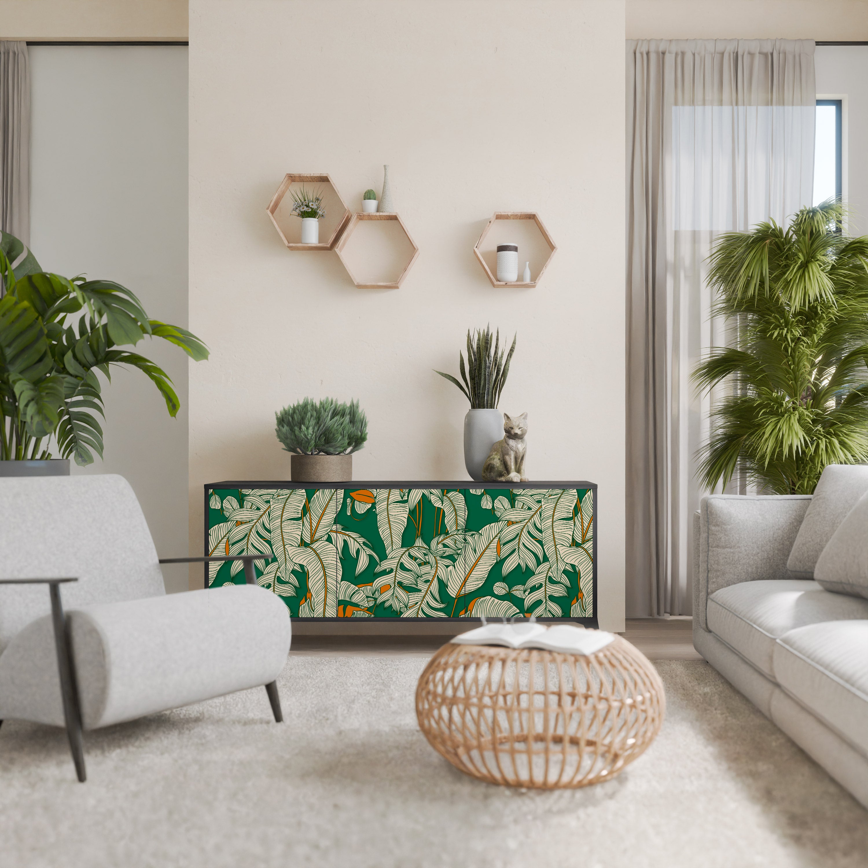 VERDANT PLEASURES 3-Door Sideboard in Black Finish