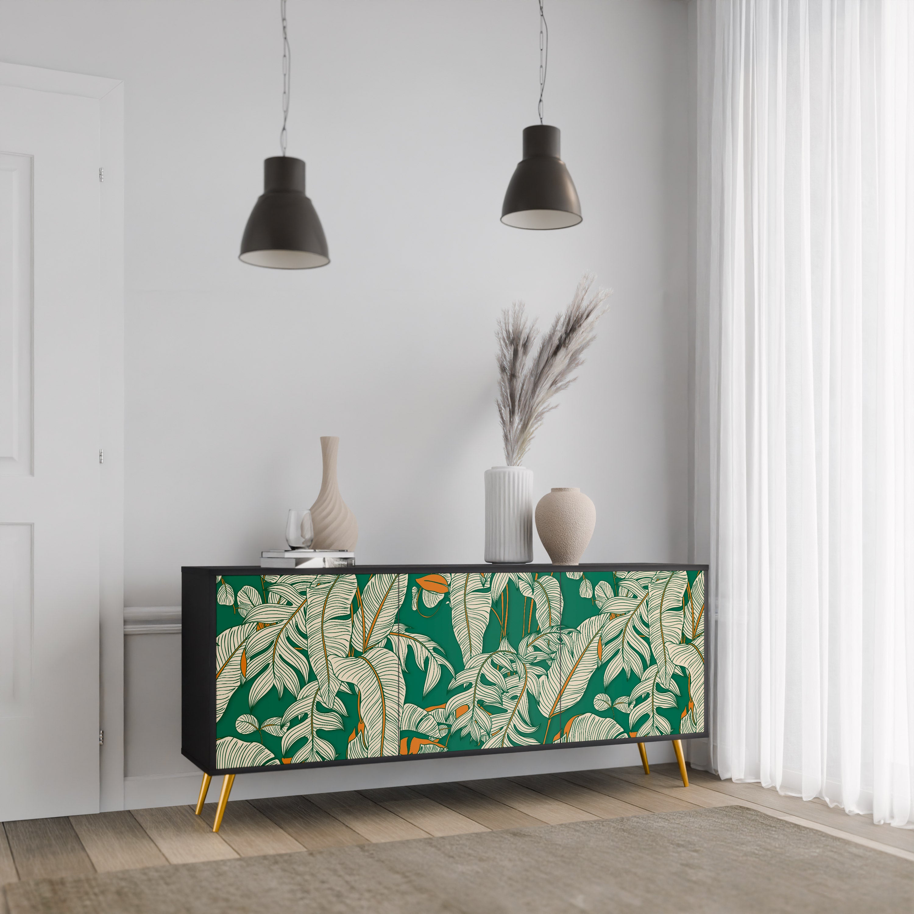 VERDANT PLEASURES 3-Door Sideboard in Black Finish