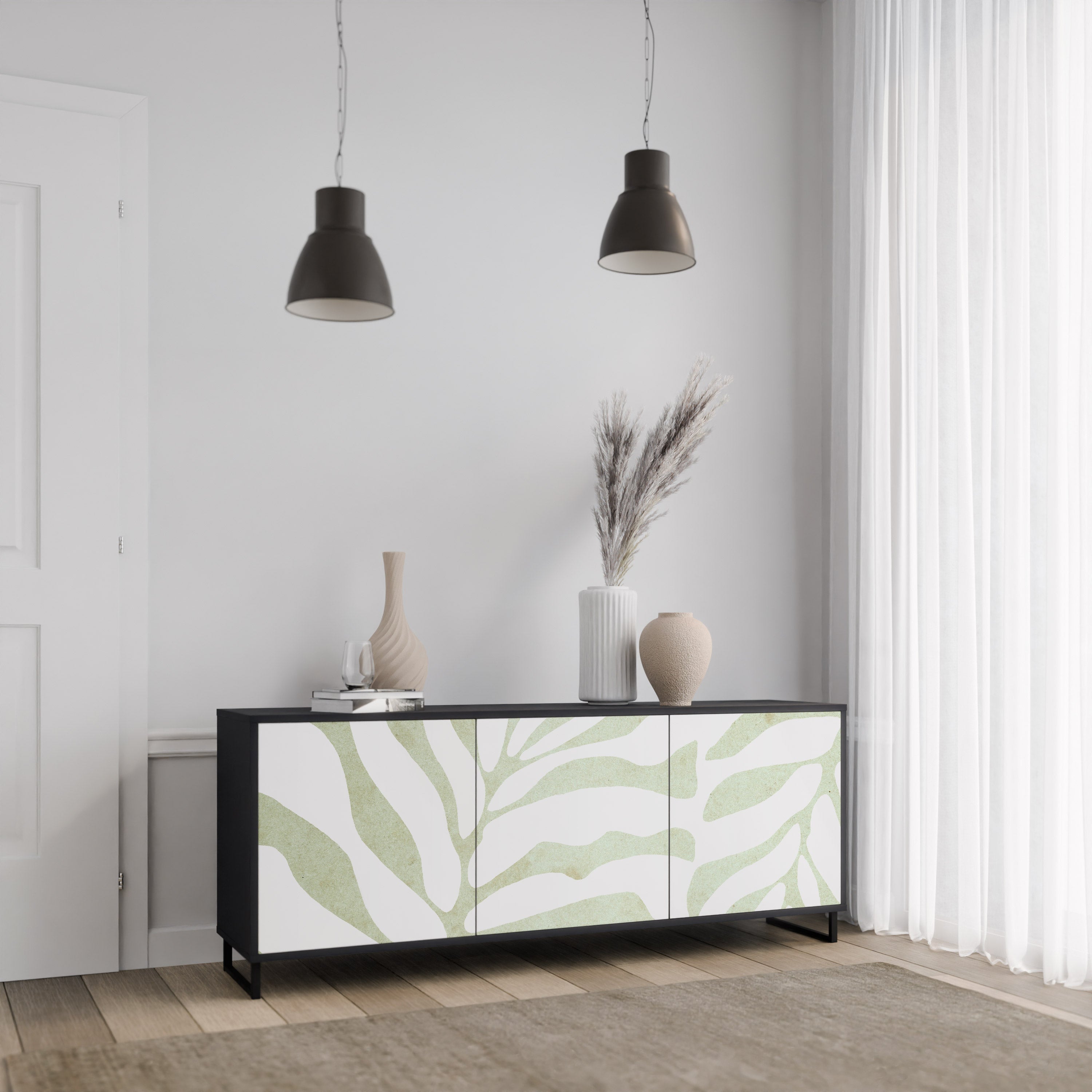 BOTANICAL SPARK 3-Door Sideboard in Black Finish
