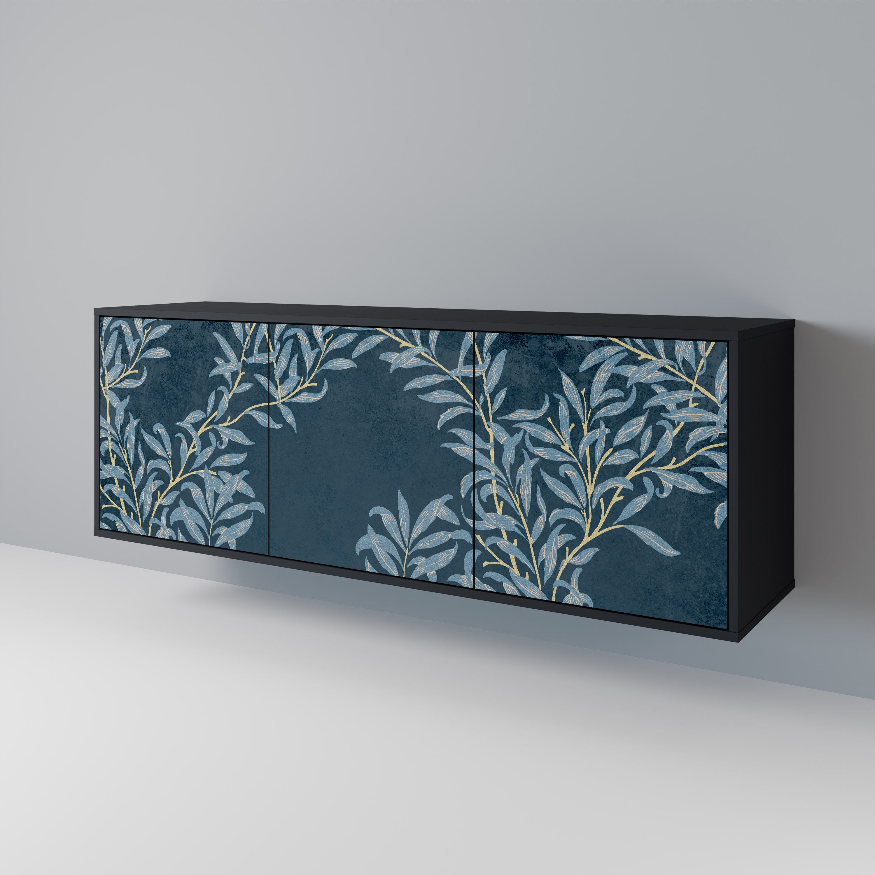 BLUE LEAVES 3-Door Sideboard in Black Finish