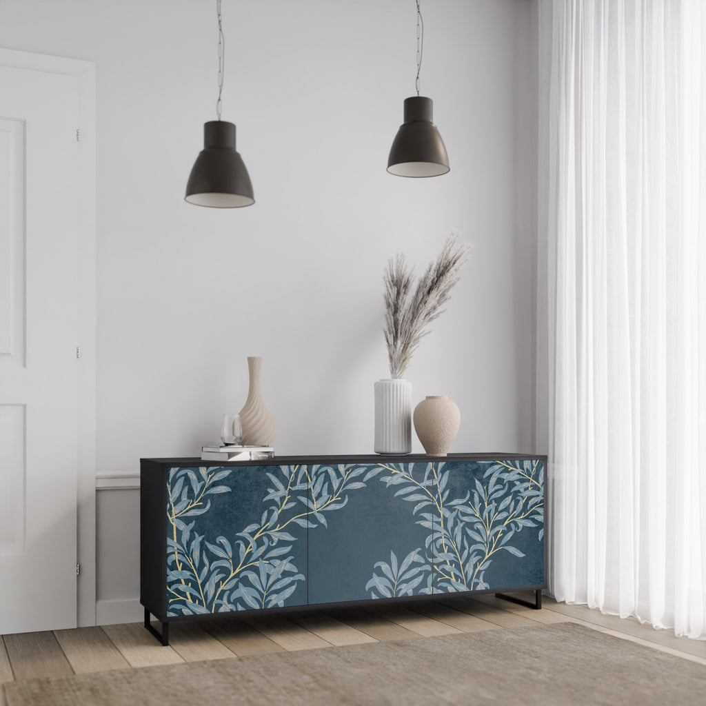 BLUE LEAVES 3-Door Sideboard in Black Finish