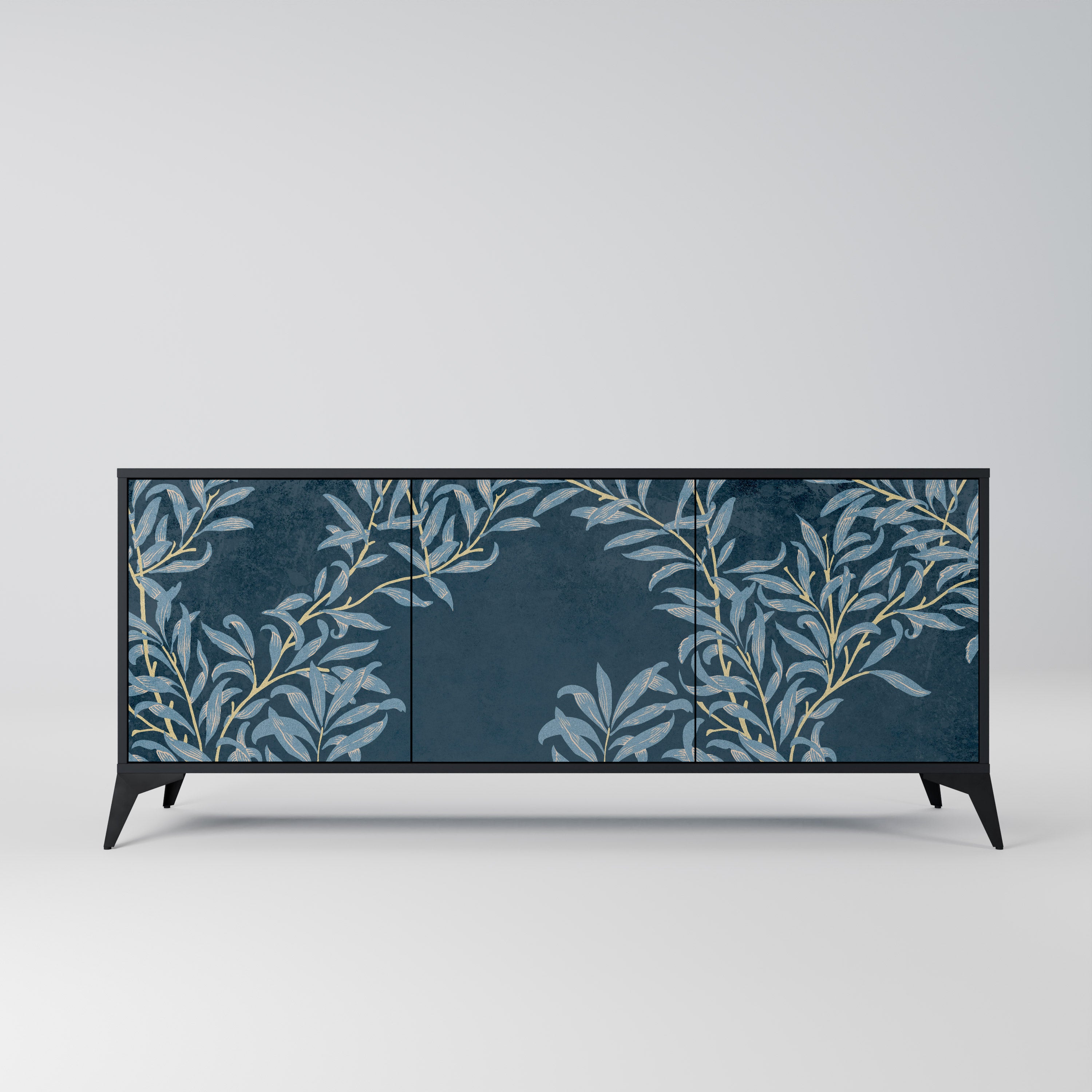 BLUE LEAVES 3-Door Sideboard in Black Finish