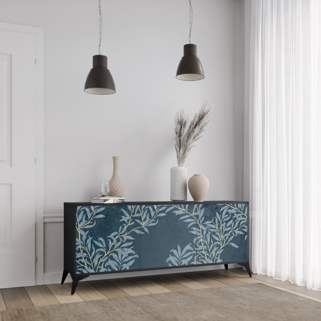 BLUE LEAVES 3-Door Sideboard in Black Finish