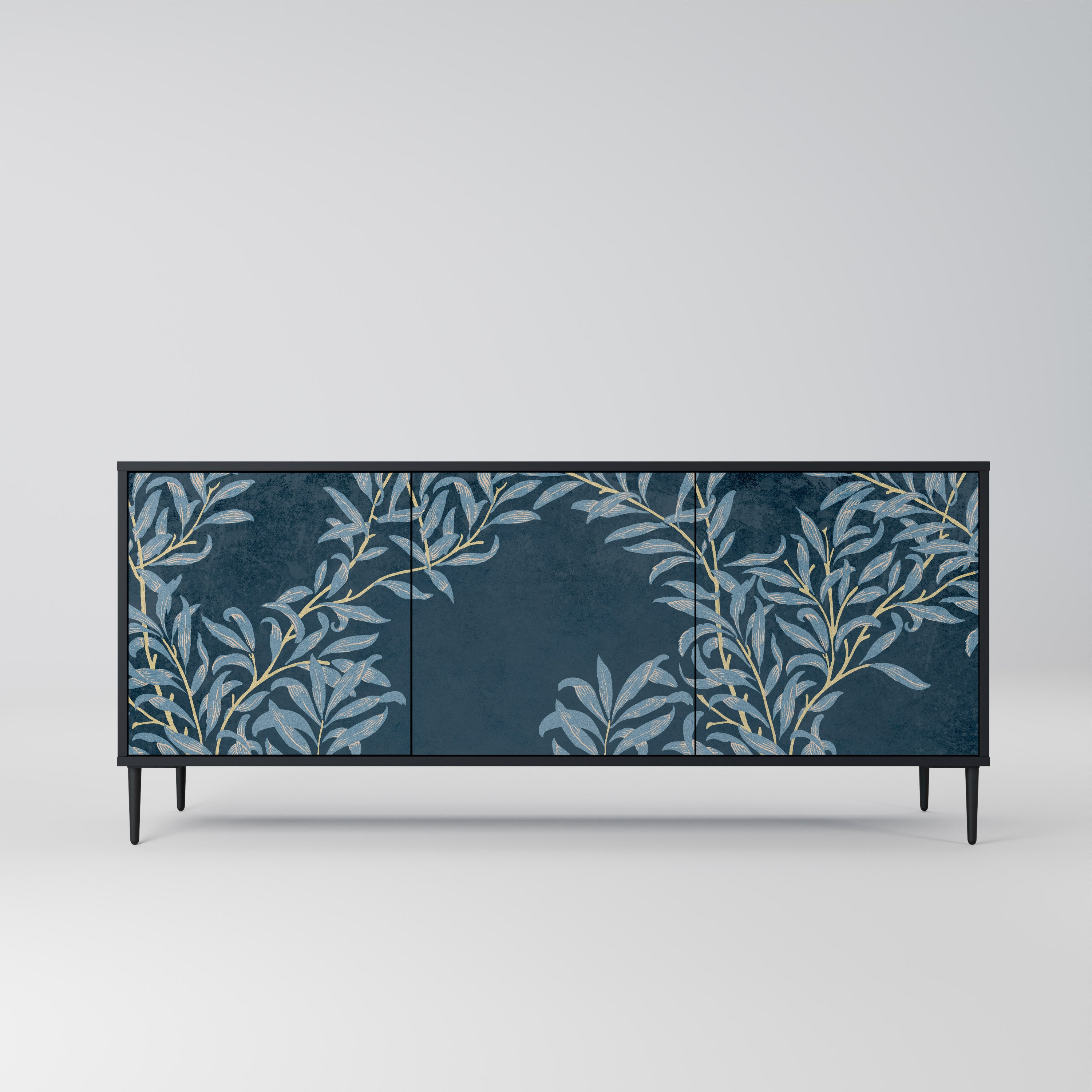 BLUE LEAVES 3-Door Sideboard in Black Finish