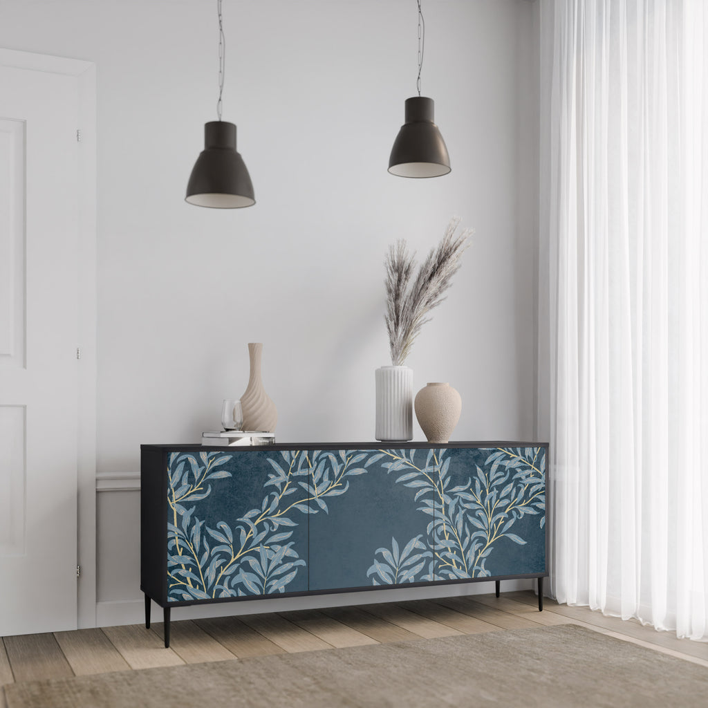 BLUE LEAVES 3-Door Sideboard in Black Finish