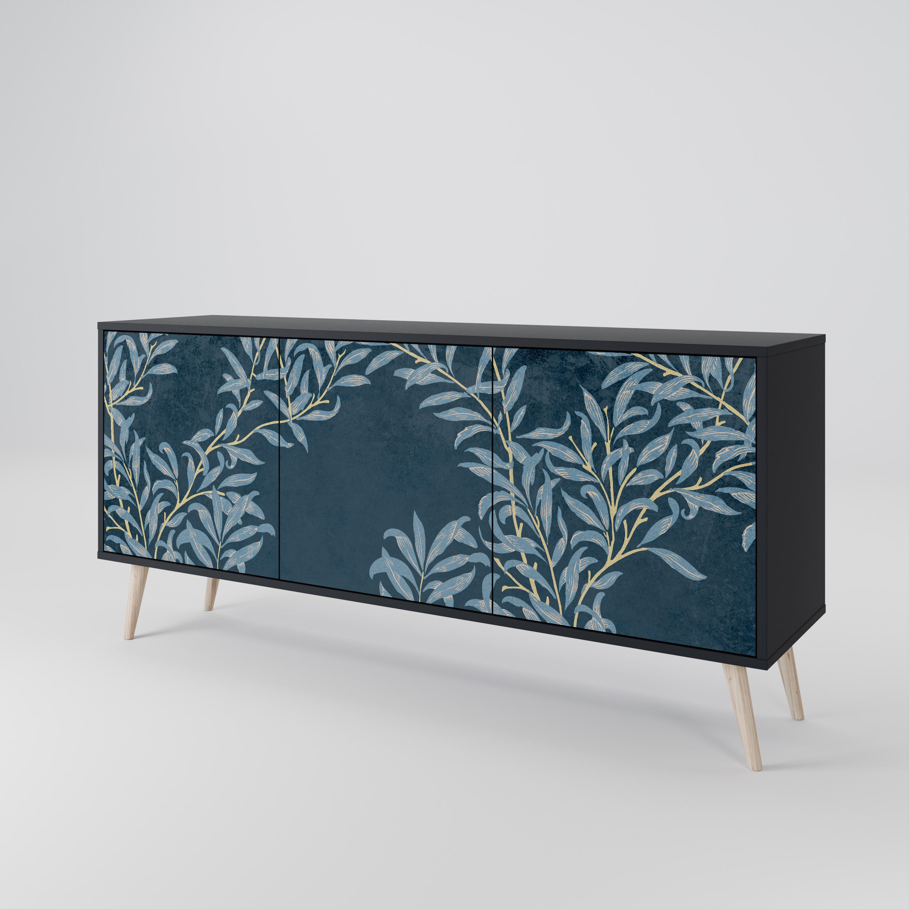 BLUE LEAVES 3-Door Sideboard in Black Finish
