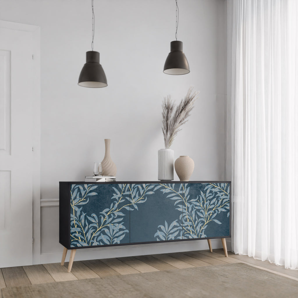 BLUE LEAVES 3-Door Sideboard in Black Finish