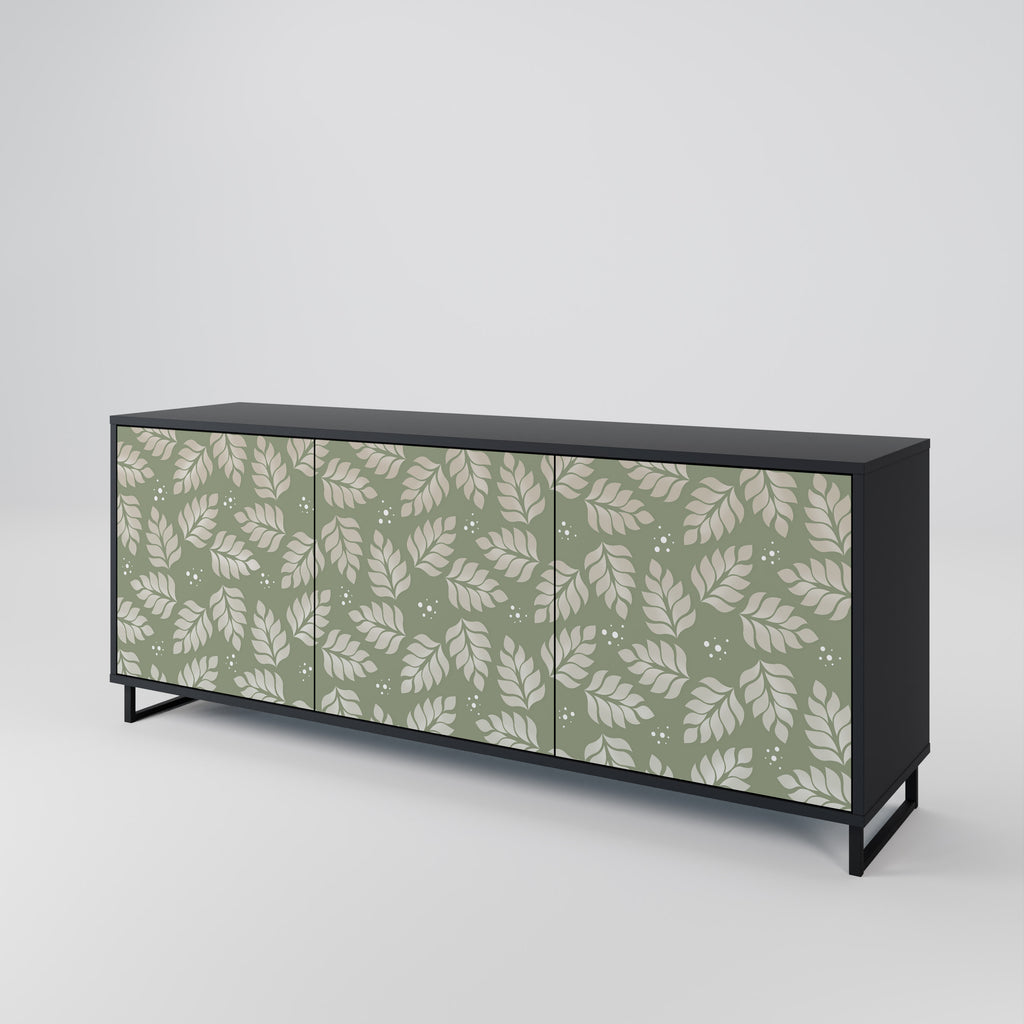 LEAVES ON GREEN 3-Door Sideboard in Black Finish