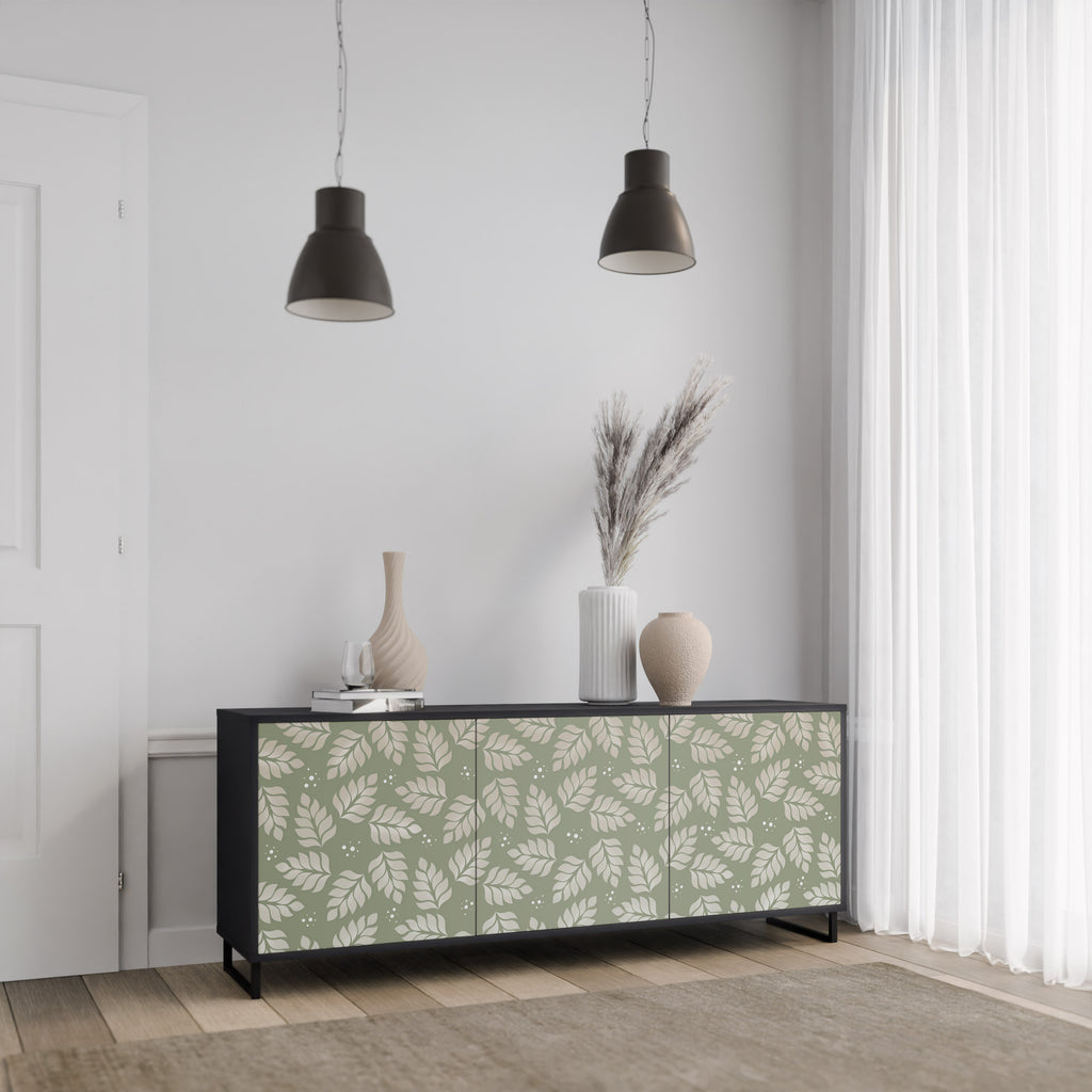 LEAVES ON GREEN 3-Door Sideboard in Black Finish
