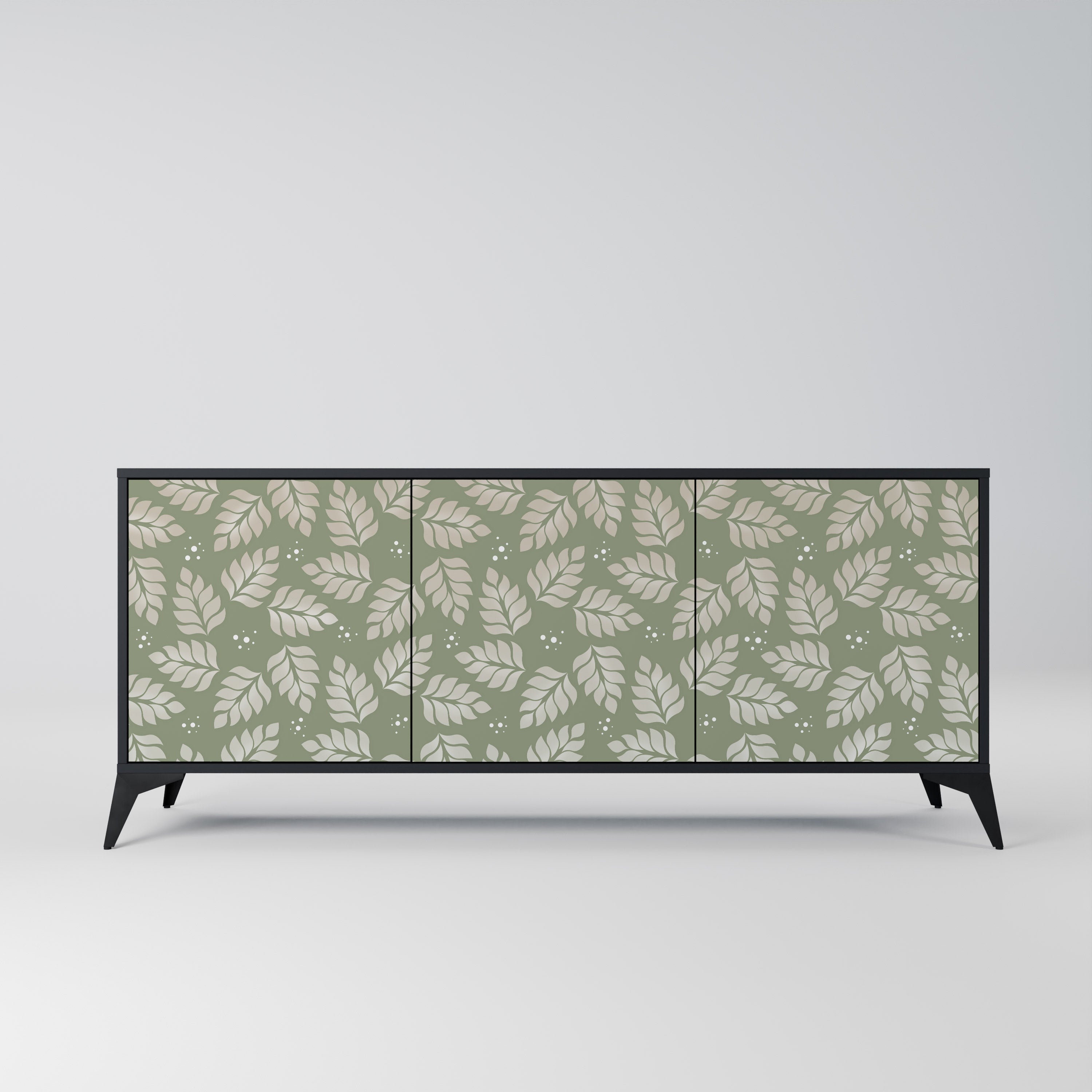 LEAVES ON GREEN 3-Door Sideboard in Black Finish