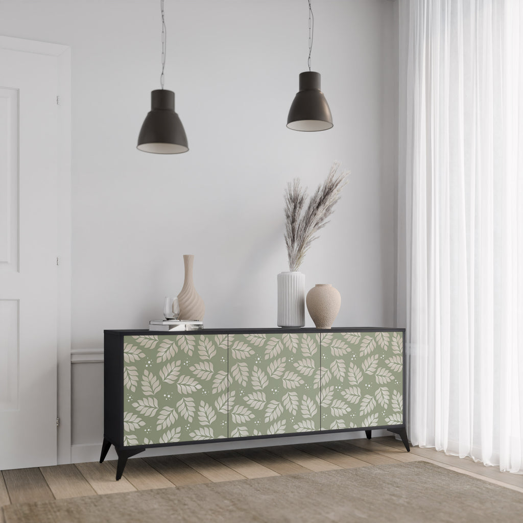 LEAVES ON GREEN 3-Door Sideboard in Black Finish