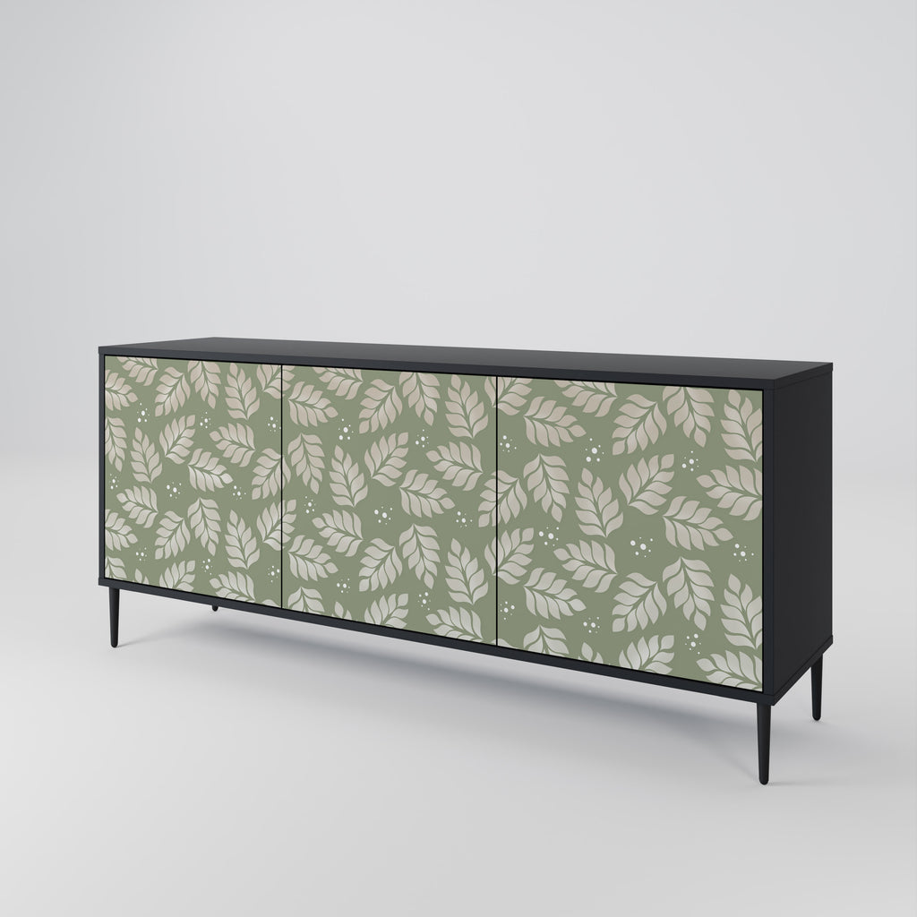 LEAVES ON GREEN 3-Door Sideboard in Black Finish