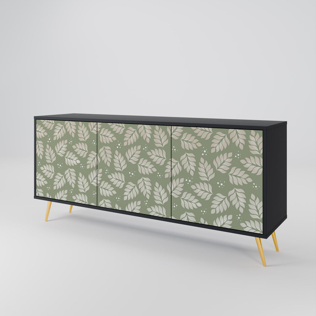 LEAVES ON GREEN 3-Door Sideboard in Black Finish