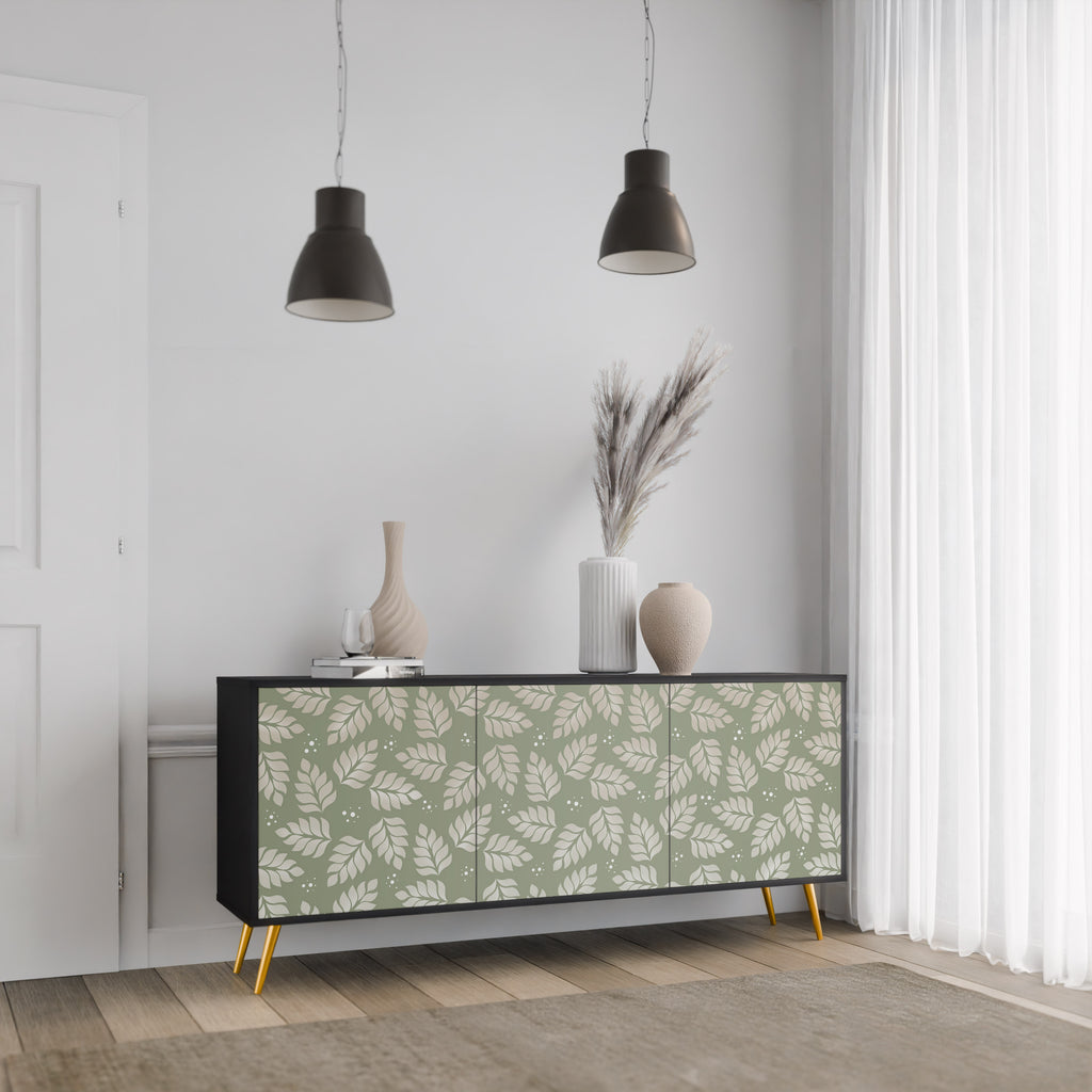 LEAVES ON GREEN 3-Door Sideboard in Black Finish