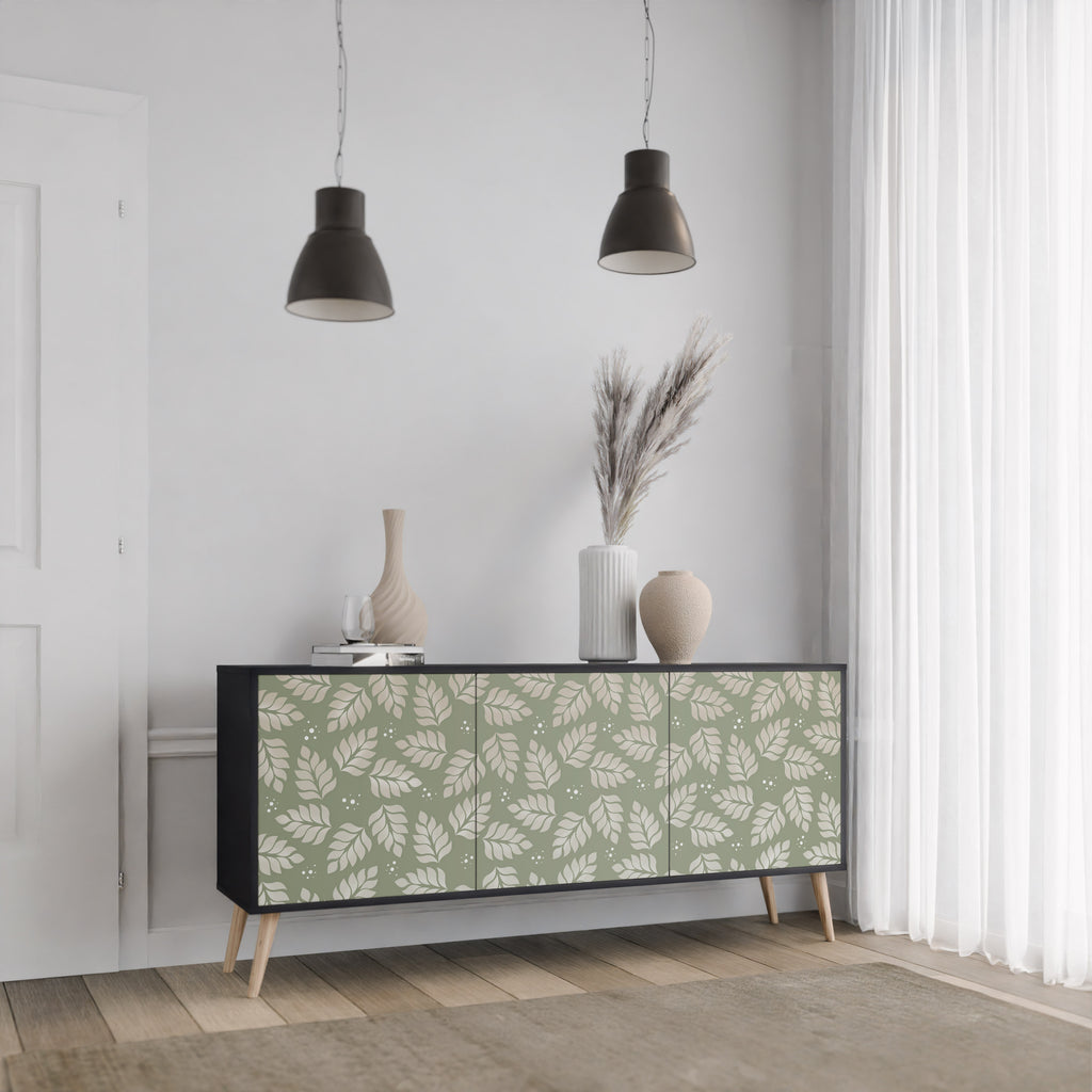 LEAVES ON GREEN 3-Door Sideboard in Black Finish