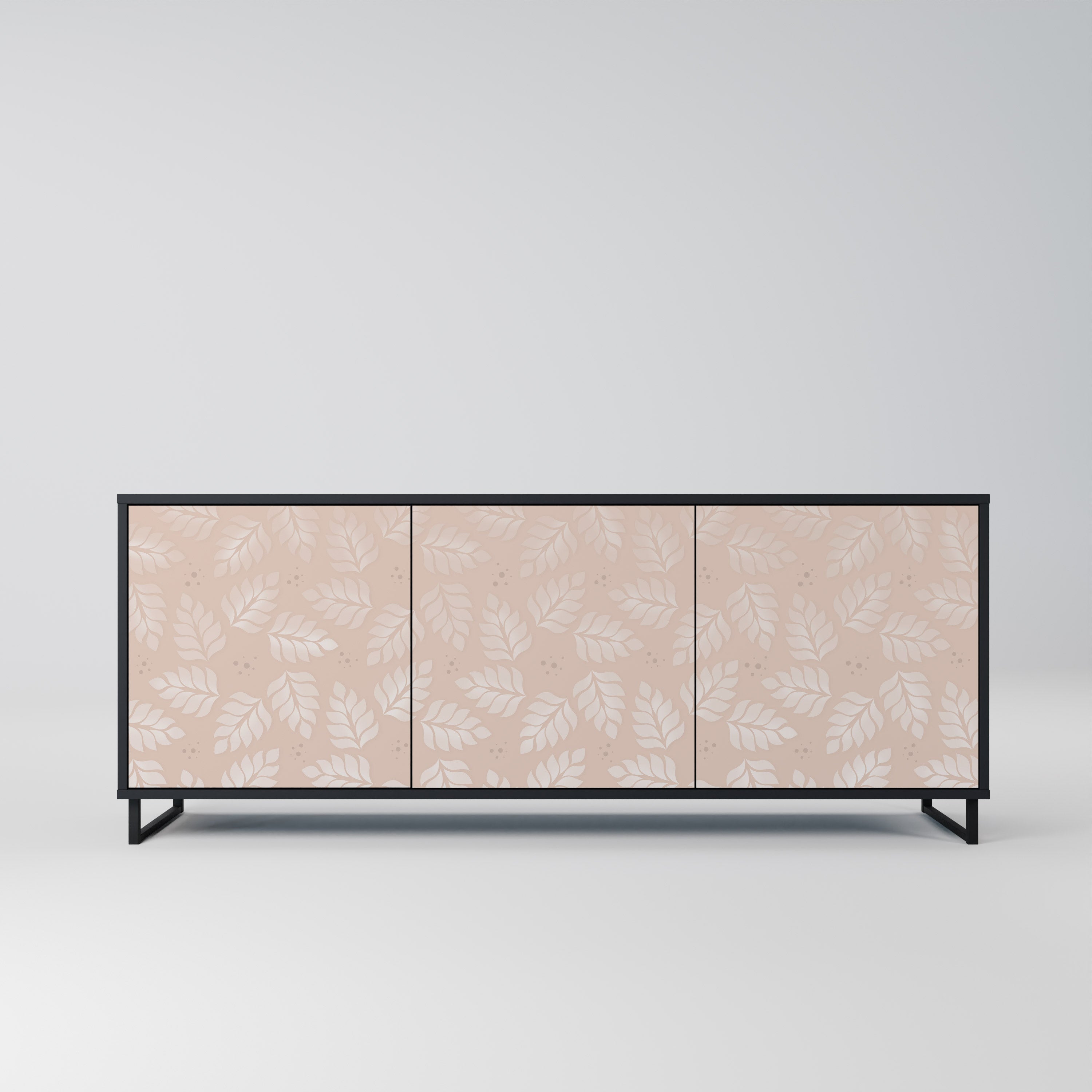 LEAVES ON BEIGE 3-Door Sideboard in Black Finish