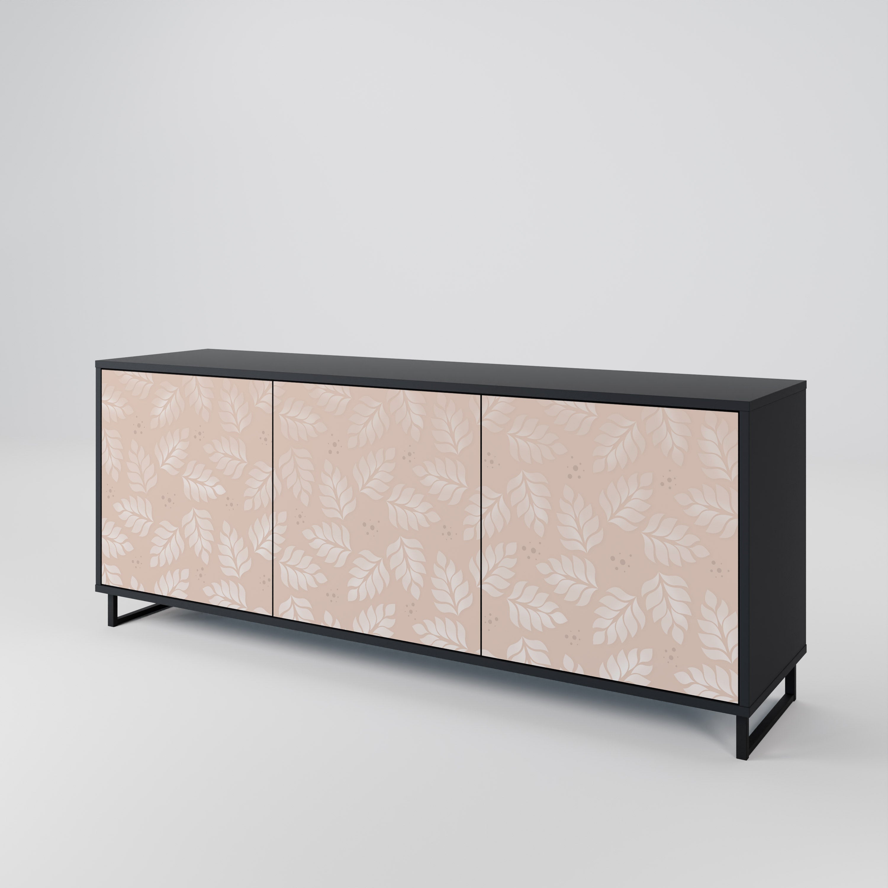 LEAVES ON BEIGE 3-Door Sideboard in Black Finish