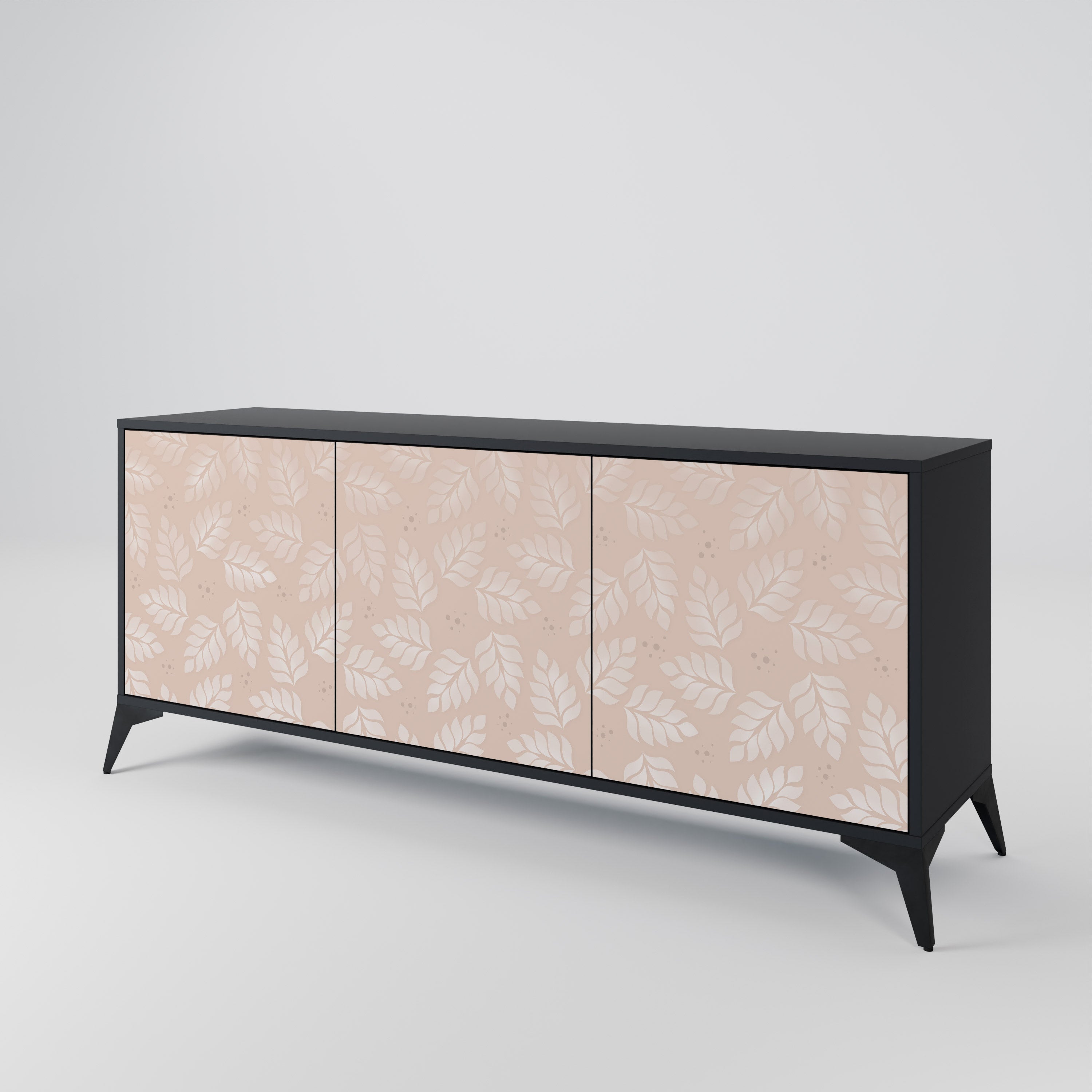 LEAVES ON BEIGE 3-Door Sideboard in Black Finish