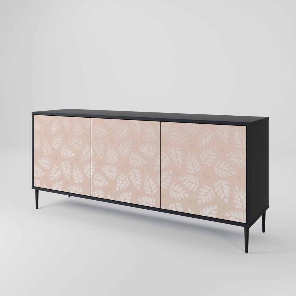 LEAVES ON BEIGE 3-Door Sideboard in Black Finish