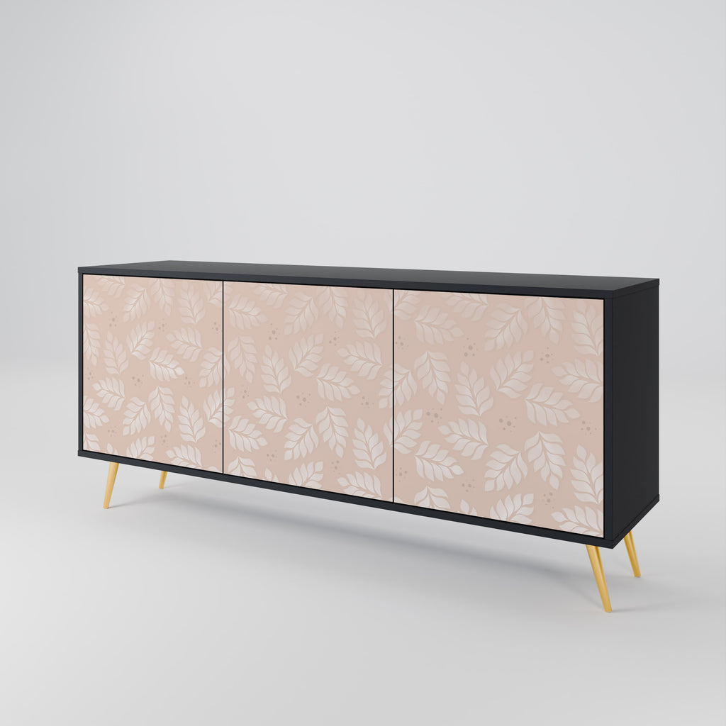 LEAVES ON BEIGE 3-Door Sideboard in Black Finish