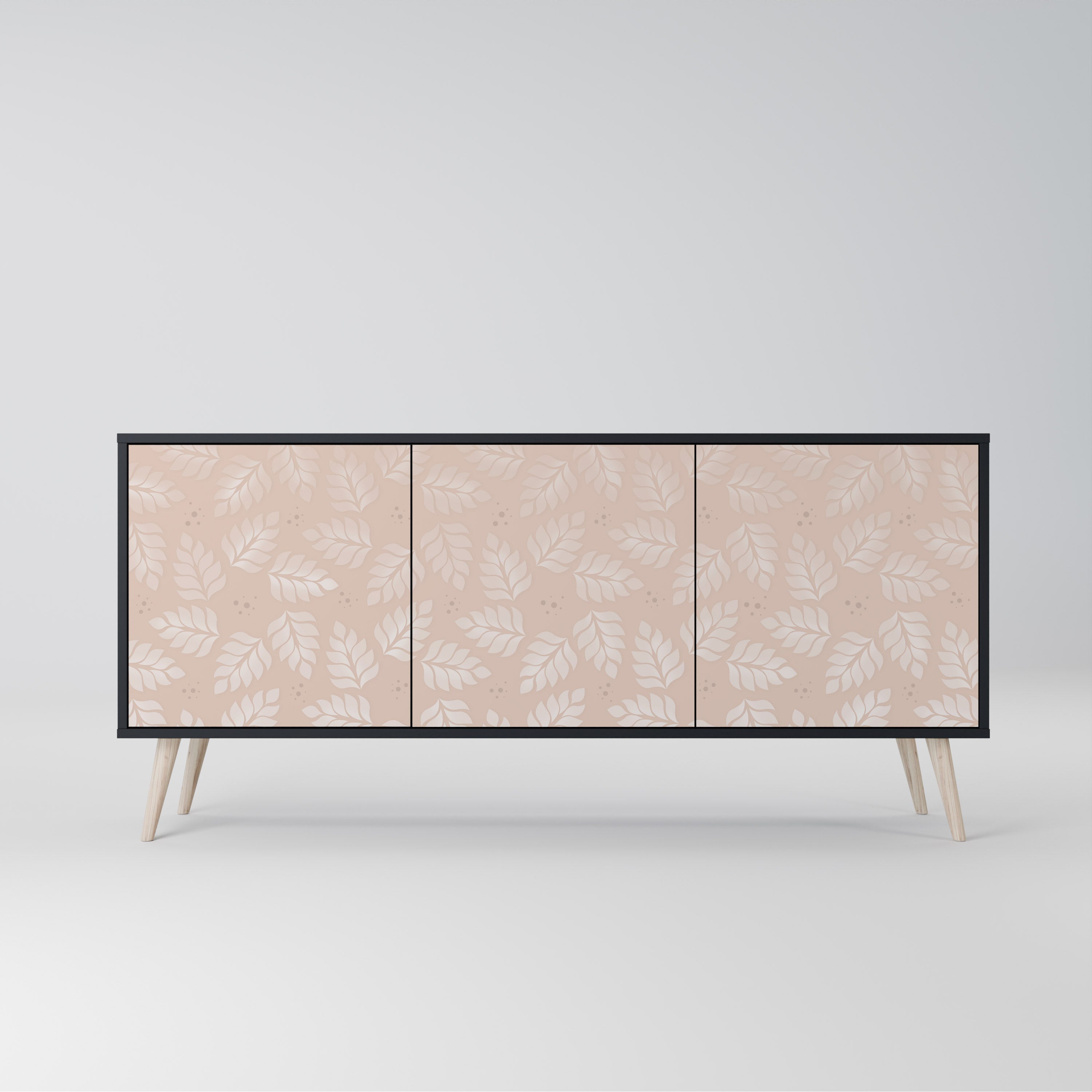 LEAVES ON BEIGE 3-Door Sideboard in Black Finish