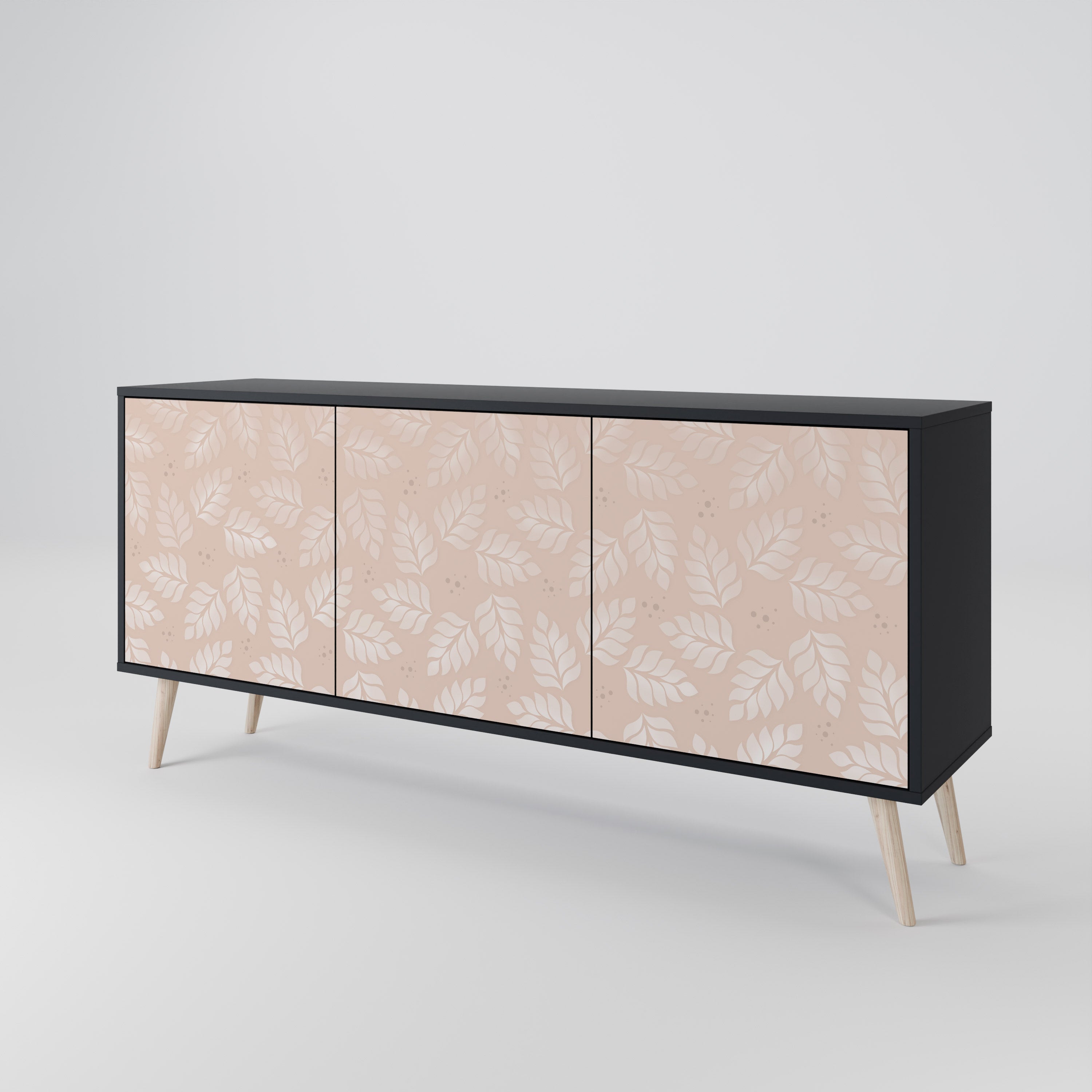 LEAVES ON BEIGE 3-Door Sideboard in Black Finish
