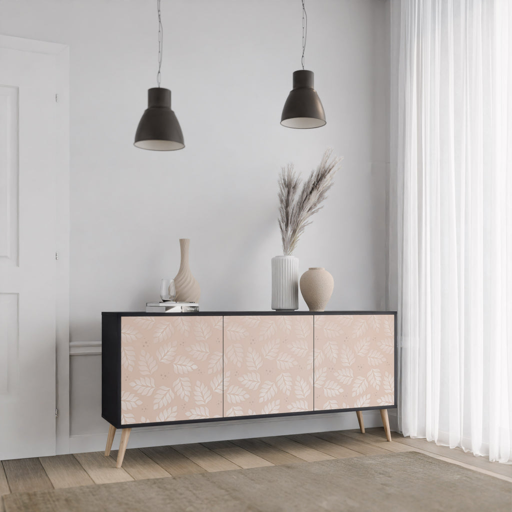 LEAVES ON BEIGE 3-Door Sideboard in Black Finish