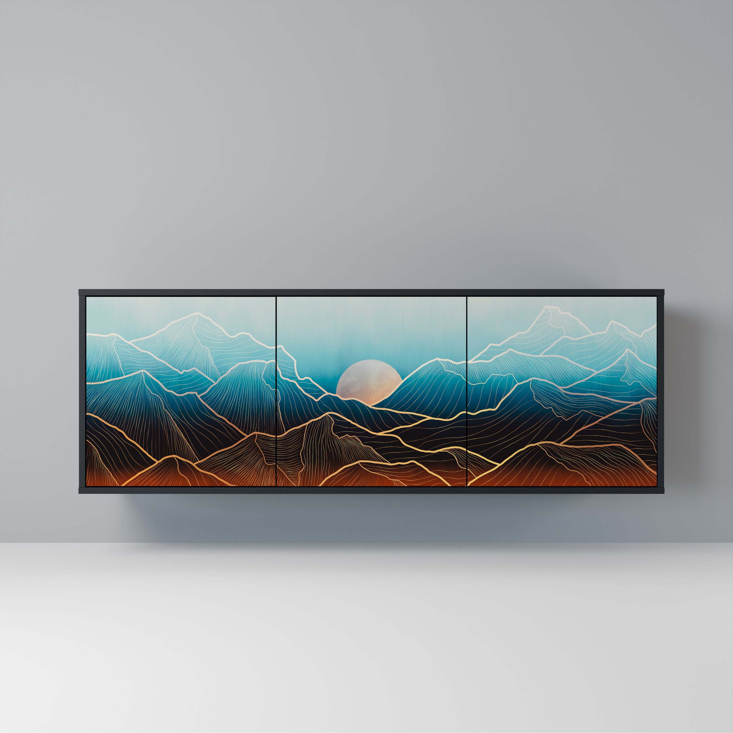 LUNAR SECRETS 3-Door Sideboard in Black Finish