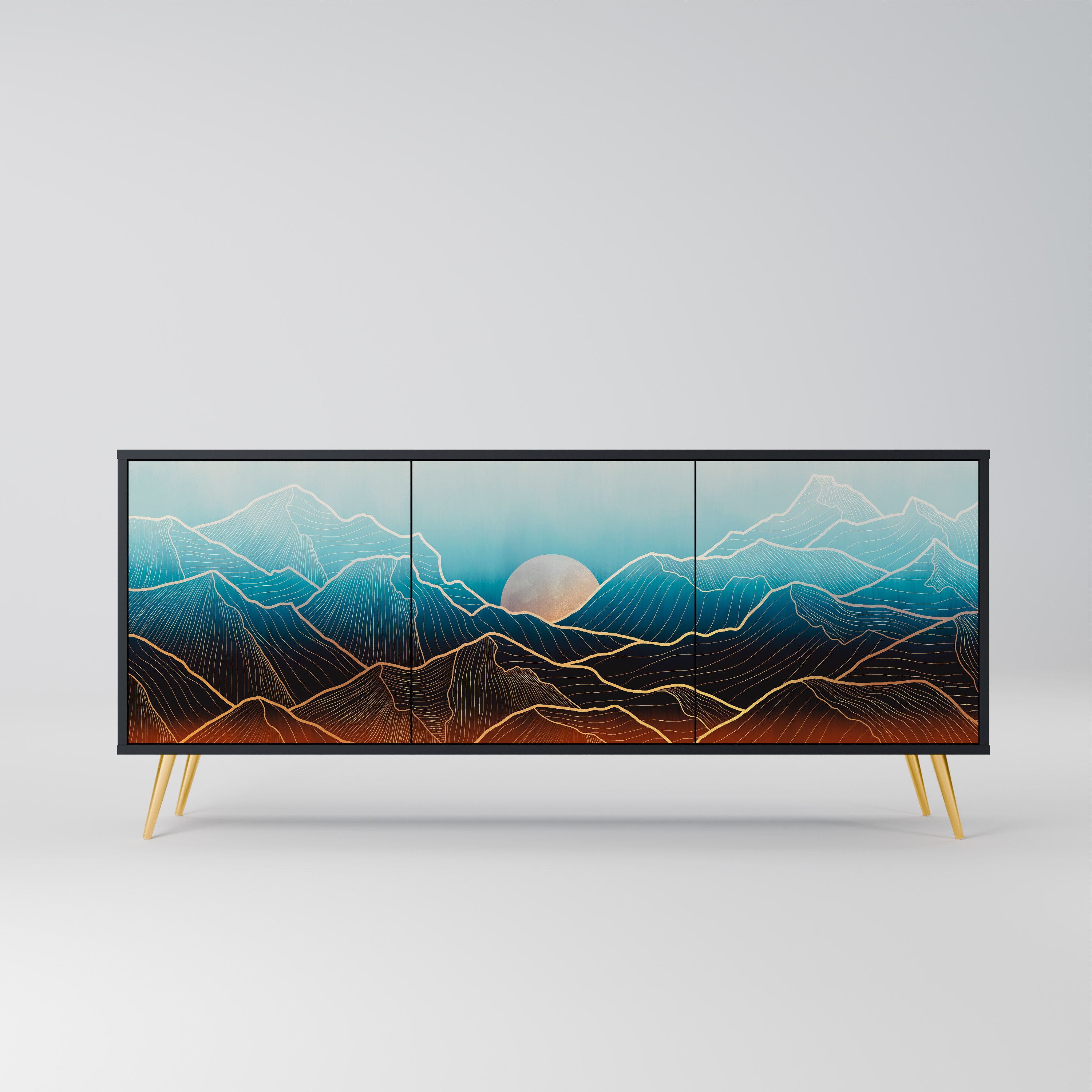 LUNAR SECRETS 3-Door Sideboard in Black Finish