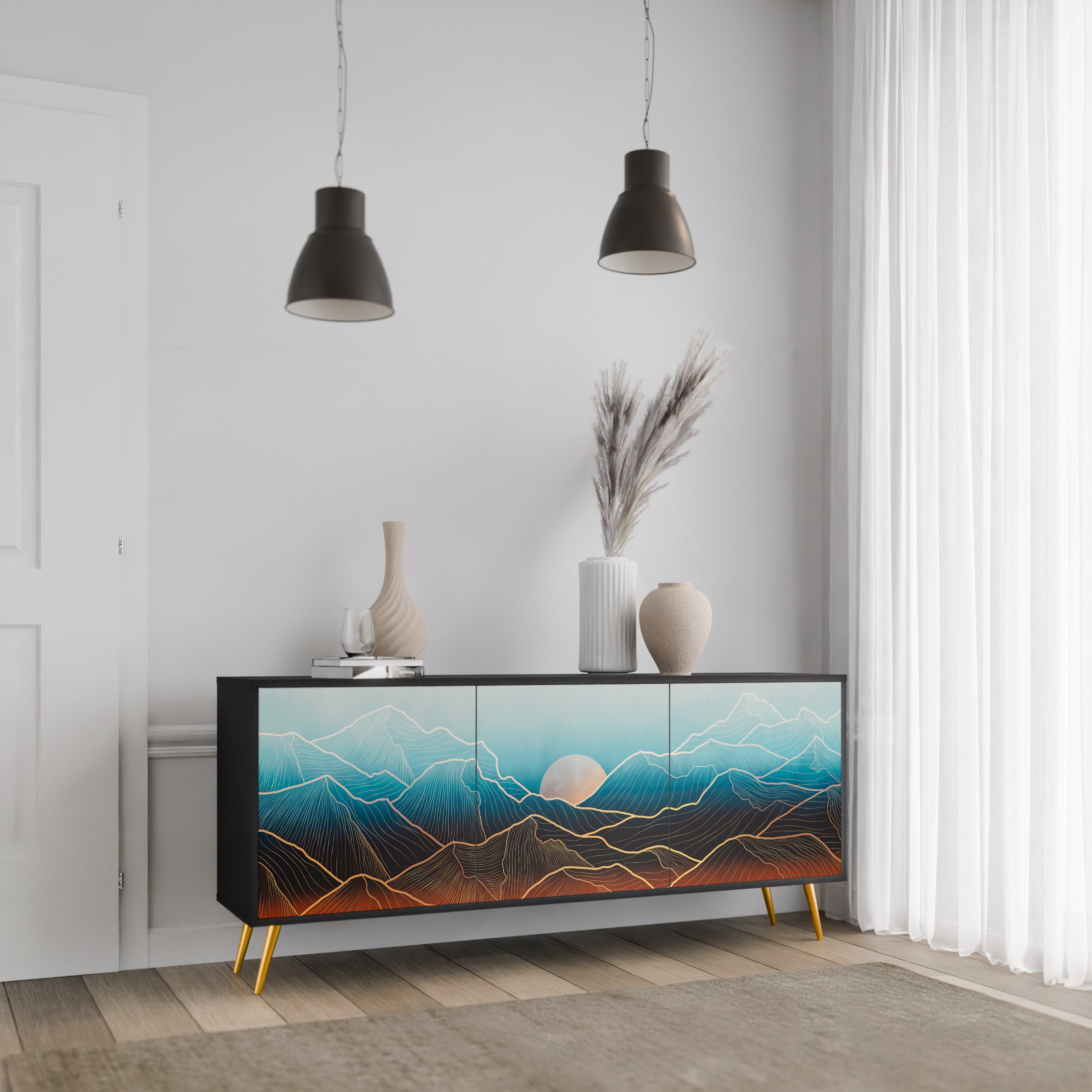 LUNAR SECRETS 3-Door Sideboard in Black Finish