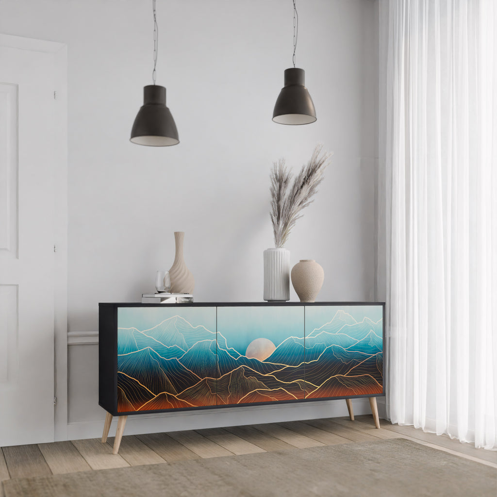 LUNAR SECRETS 3-Door Sideboard in Black Finish