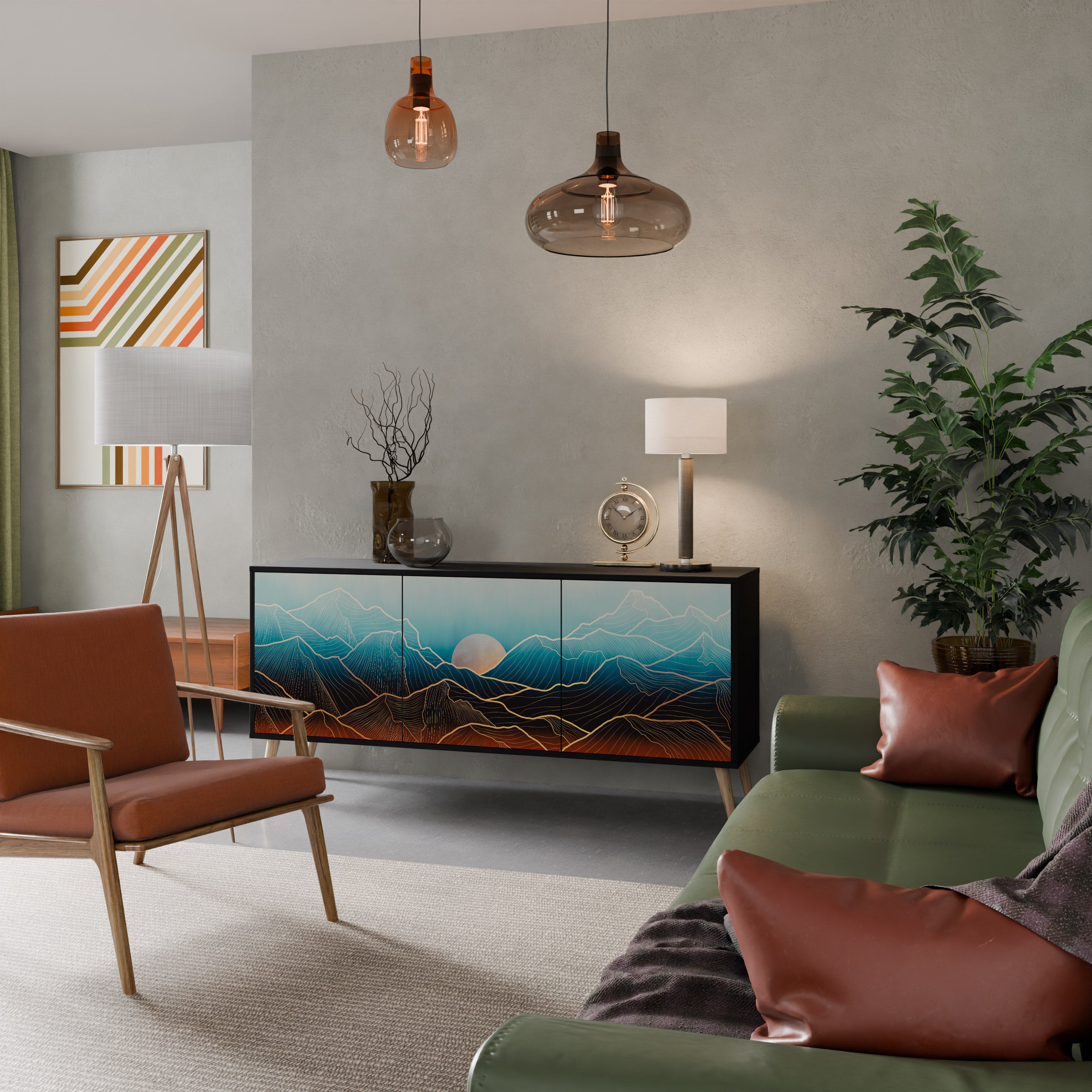 LUNAR SECRETS 3-Door Sideboard in Black Finish