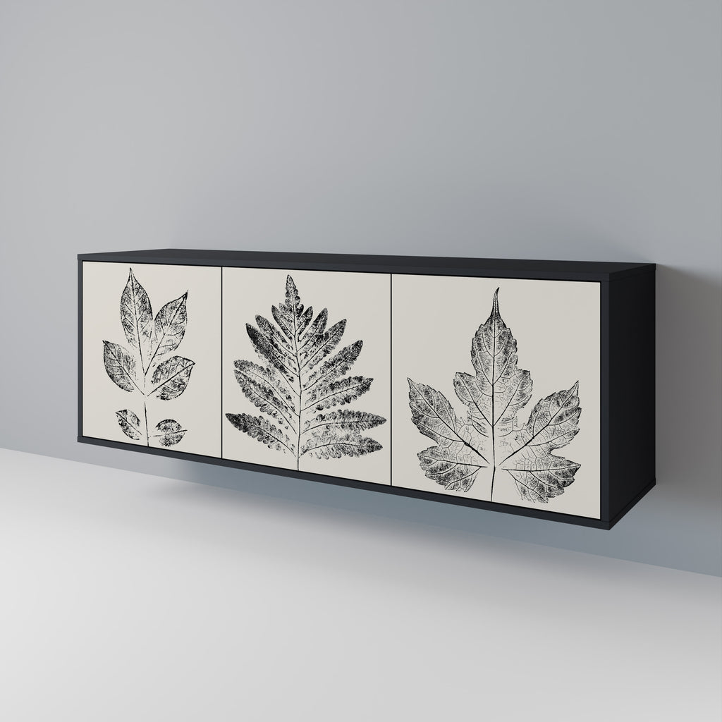 LEAFY STAMPS 3-Door Sideboard in Black Finish