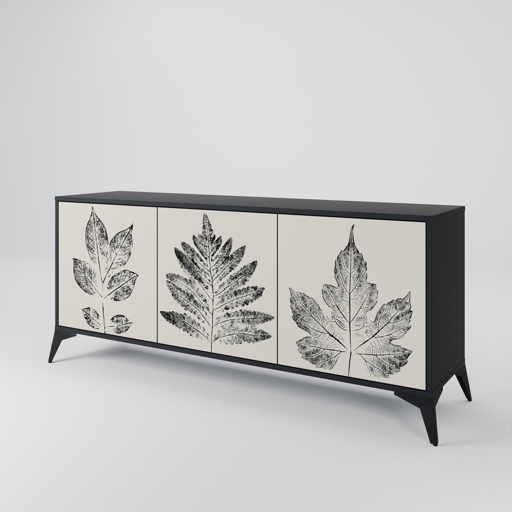 LEAFY STAMPS 3-Door Sideboard in Black Finish