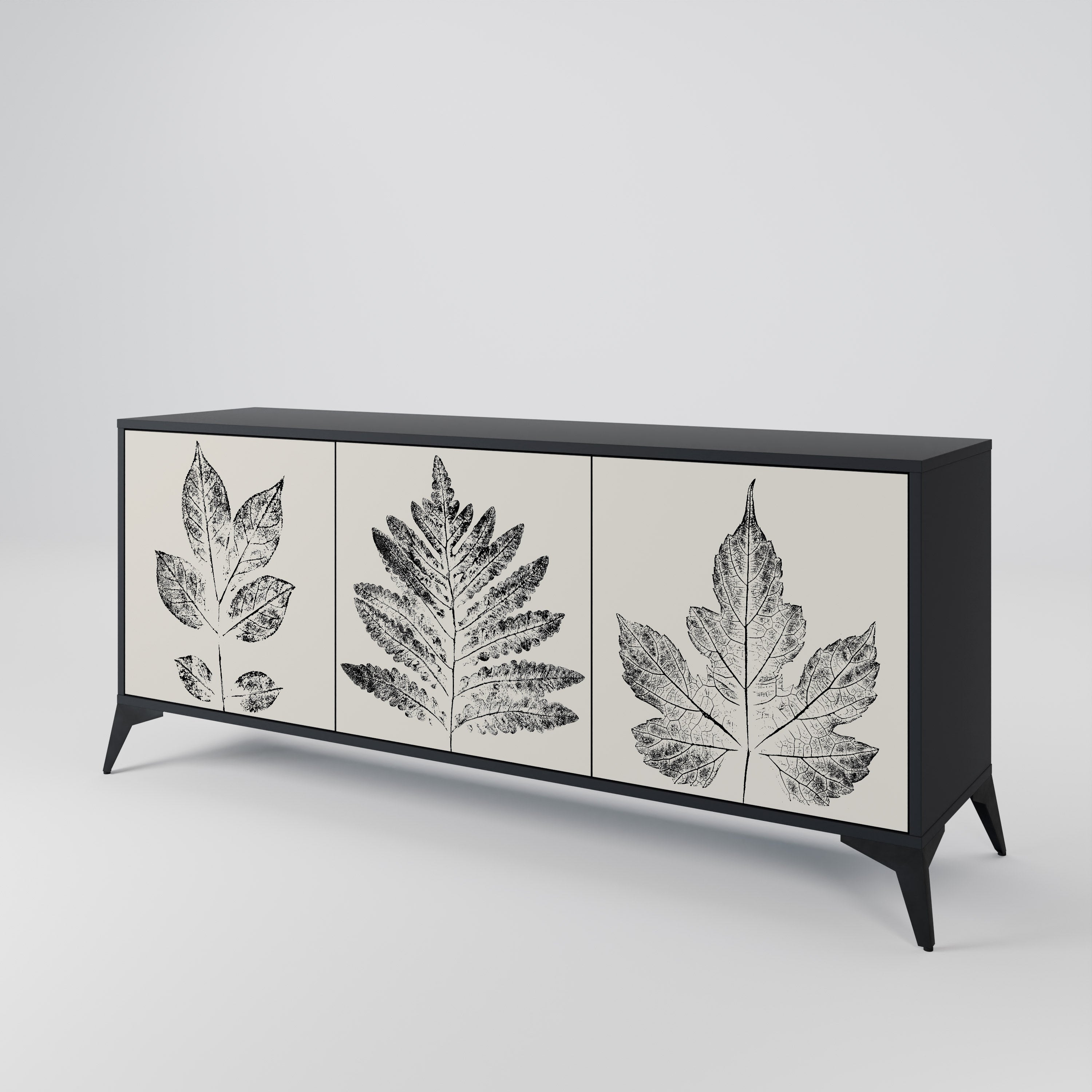 LEAFY STAMPS 3-Door Sideboard in Black Finish