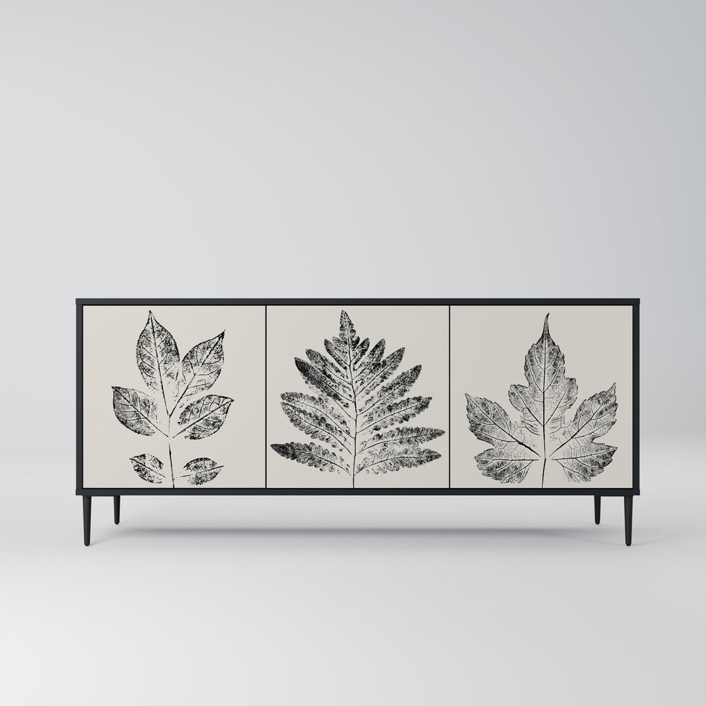 LEAFY STAMPS 3-Door Sideboard in Black Finish