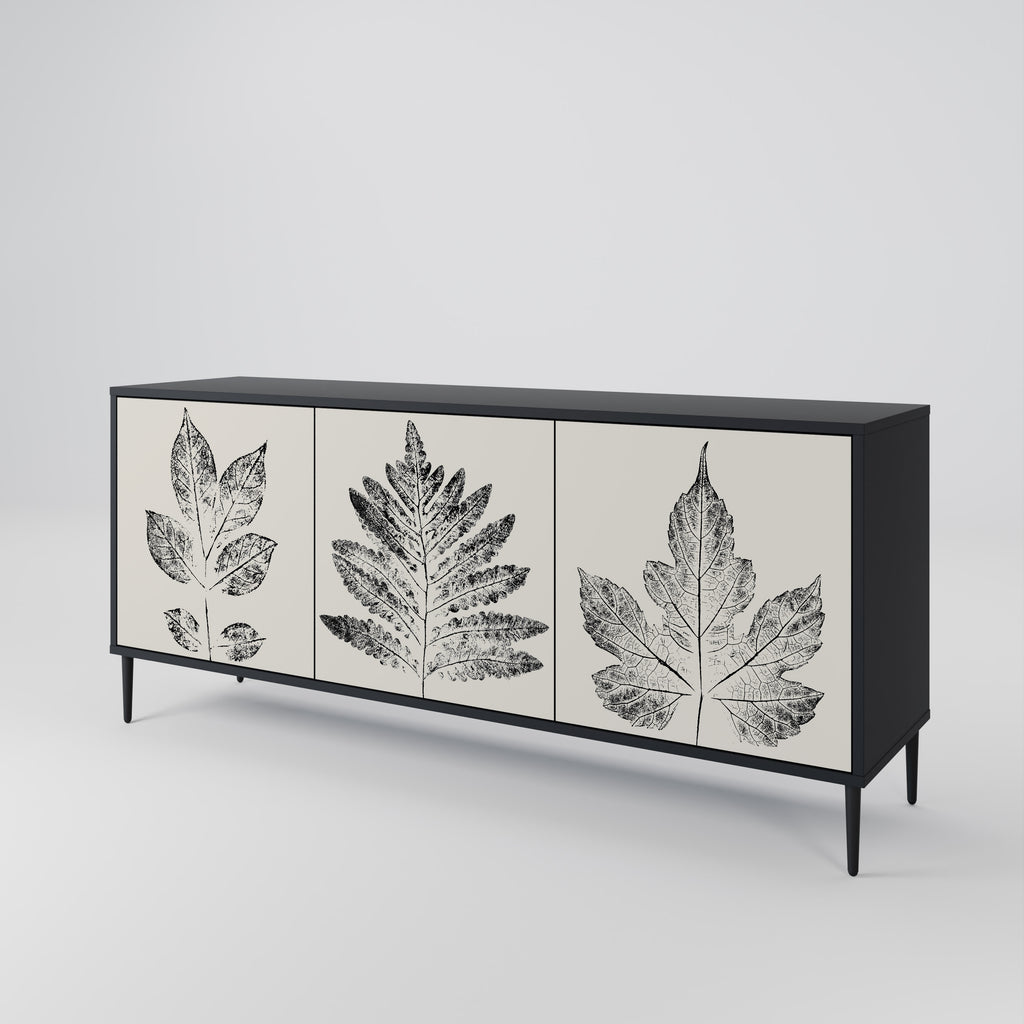LEAFY STAMPS 3-Door Sideboard in Black Finish